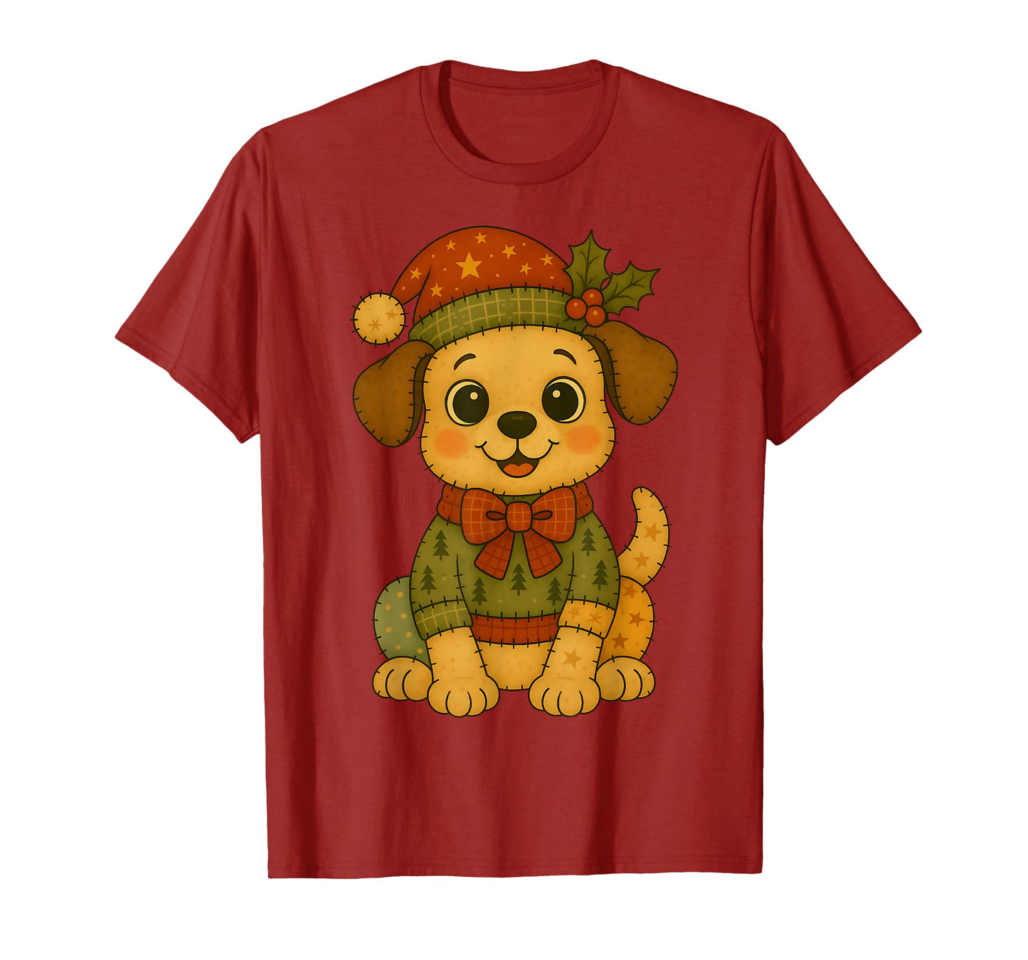 Patchwork Beagle Dog in Santa Hat for Christmas T-Shirt