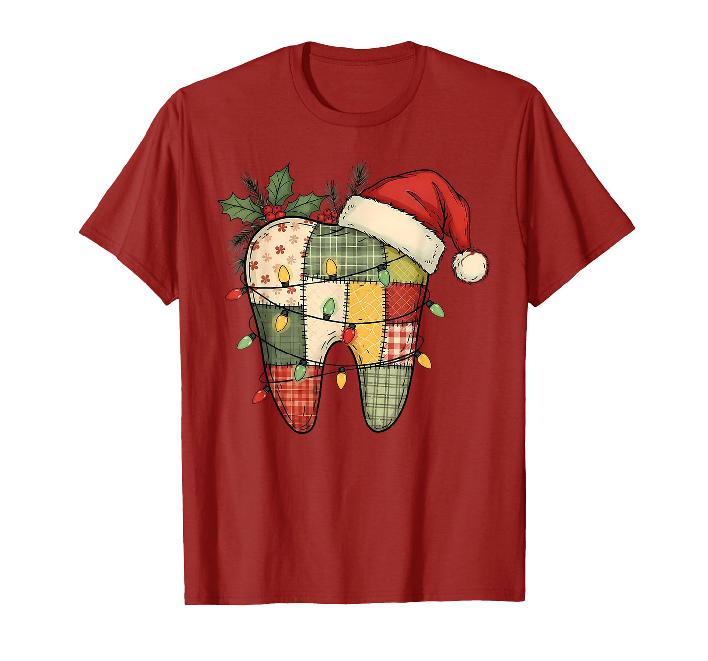 Santa Dental Christmas Tooth Patchwork Dental Hygienist T-Shirt