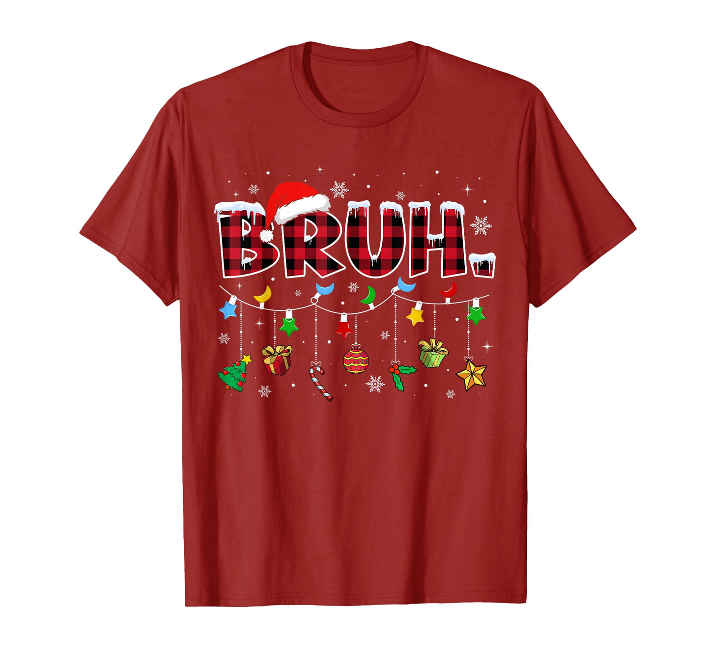 Bruh Funny Christmas Red Plaid Teens Boys Kids Xmas Pajamas T-Shirt