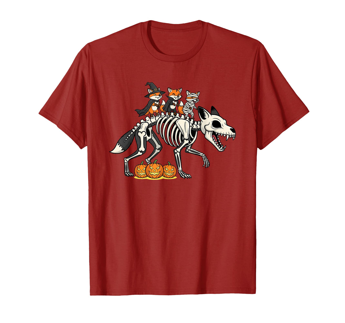 Funny Fox Skeleton Mummy Witch Halloween Kids Mens Womens T-Shirt