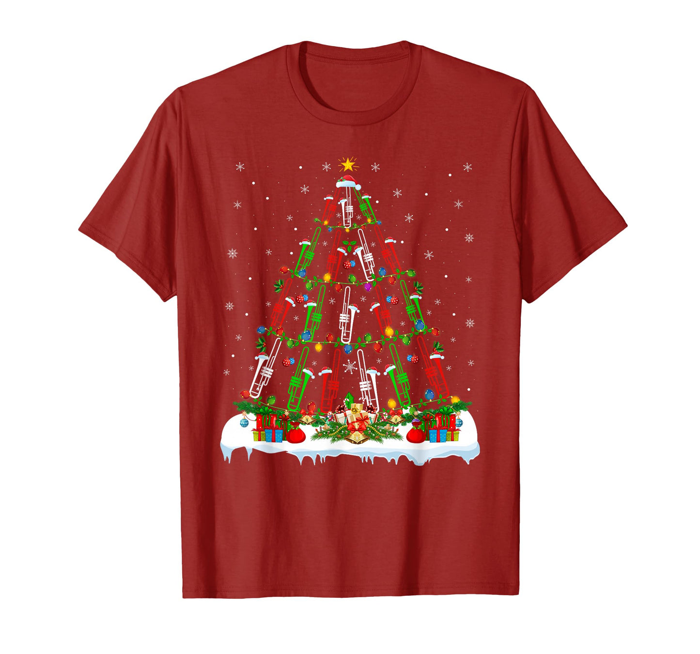 Trombone Christmas Tree Lights Music Lover Musical Xmas T-Shirt