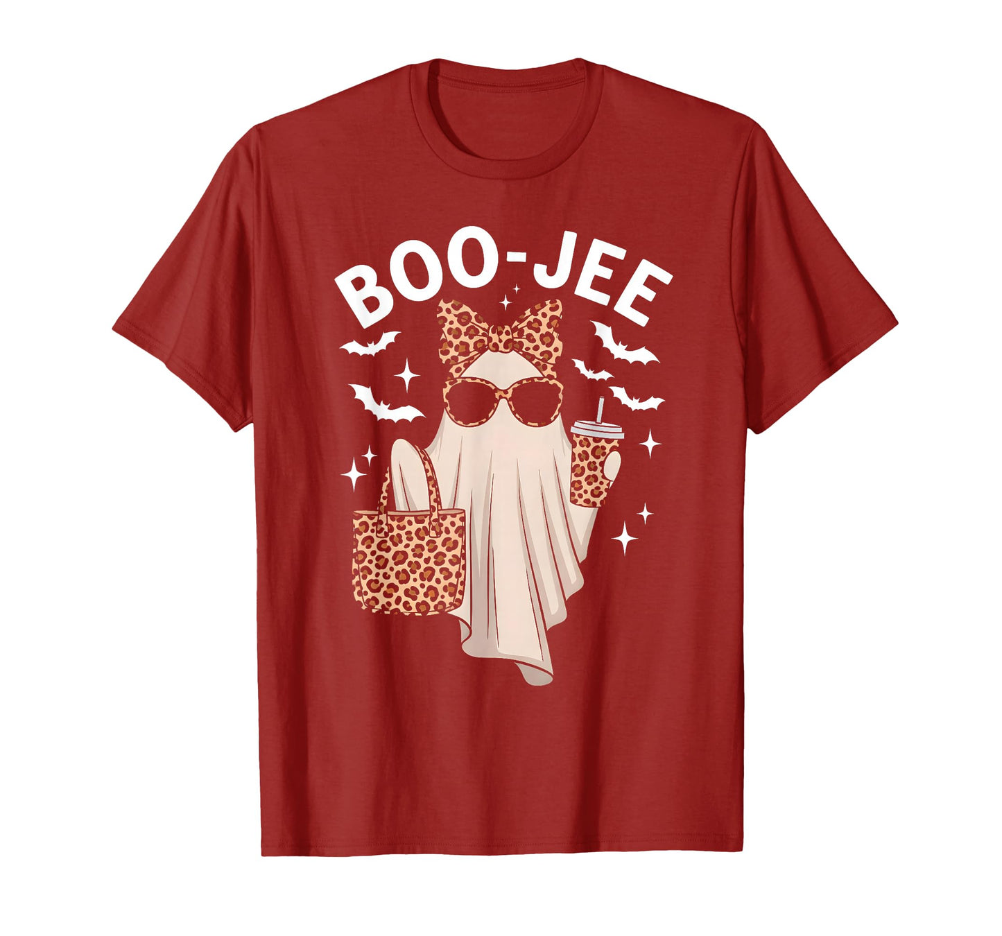 Boo JEE Ghost with Coffee Coquette Bow Halloween Women Girl T-Shirt
