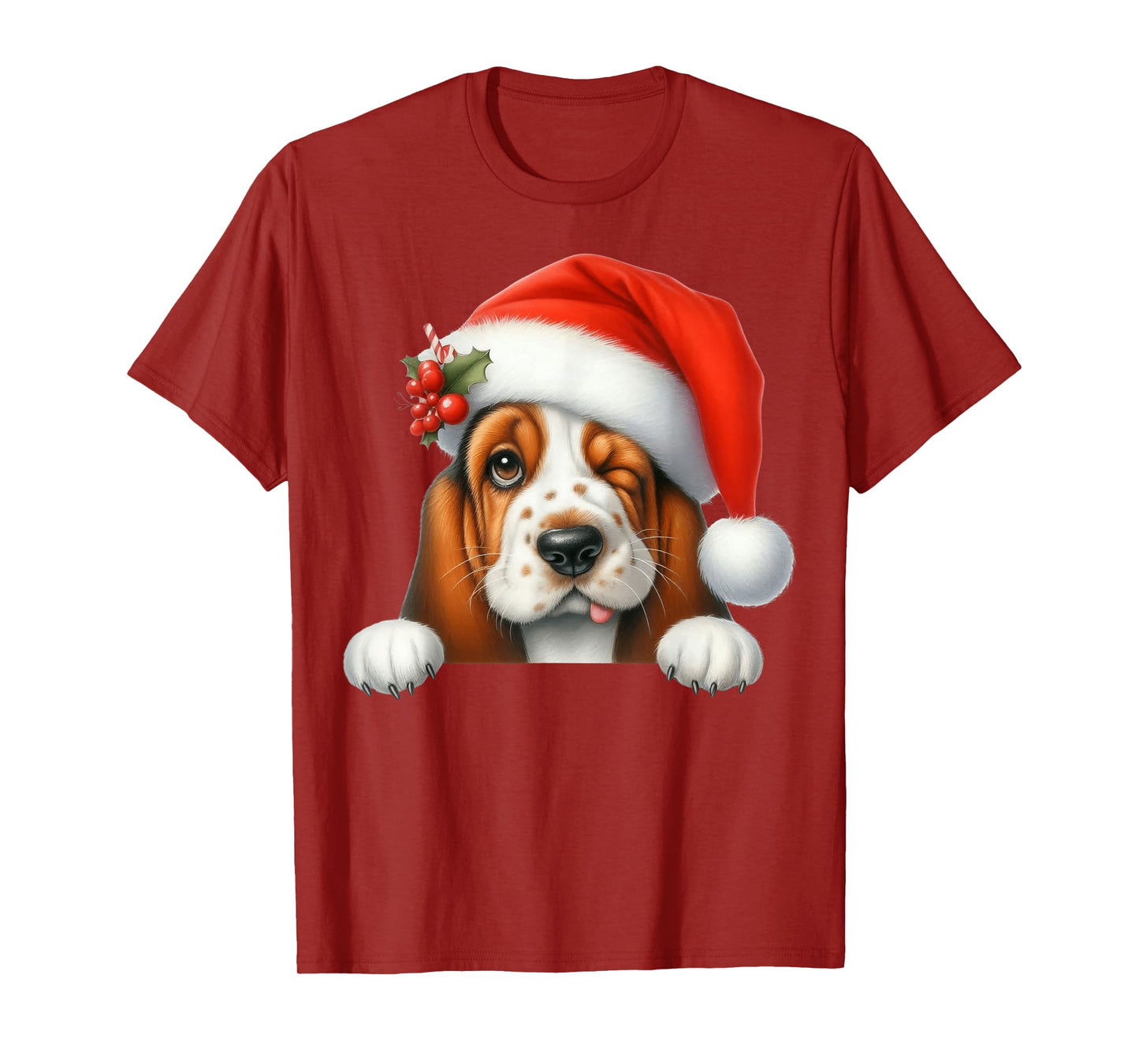 Basset Hound Dog Christmas Santa Hat Dog Mom Dad T-Shirt