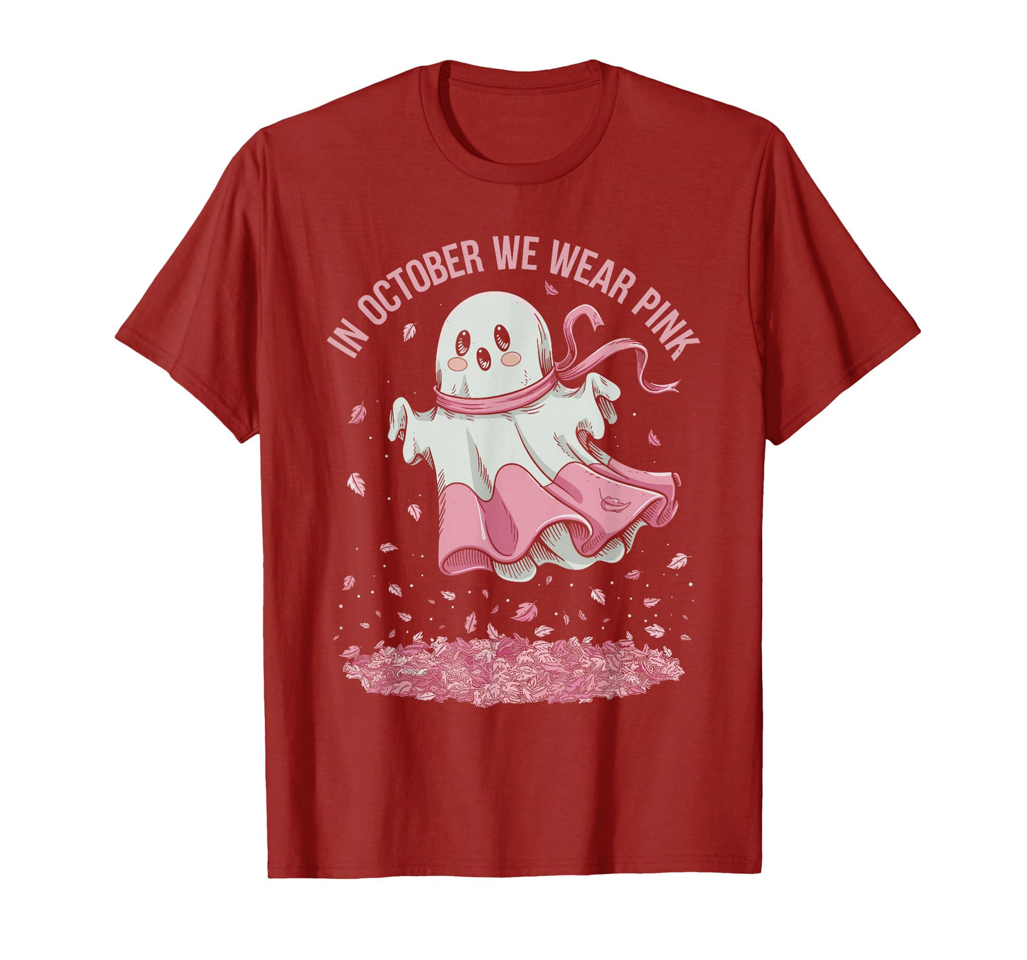 in October We Wear Pink Ghost Witch Breast Cancer Awareness T-Shirt