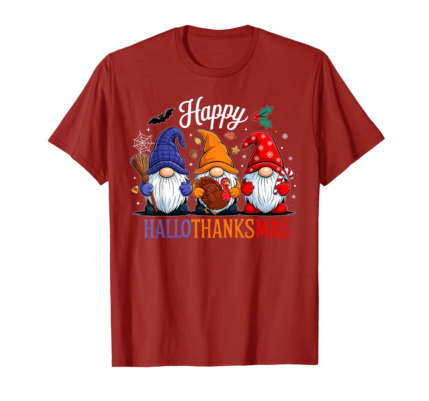 Halloween Thanksgiving Christmas Happy HalloThanksMas Gnomes T-Shirt