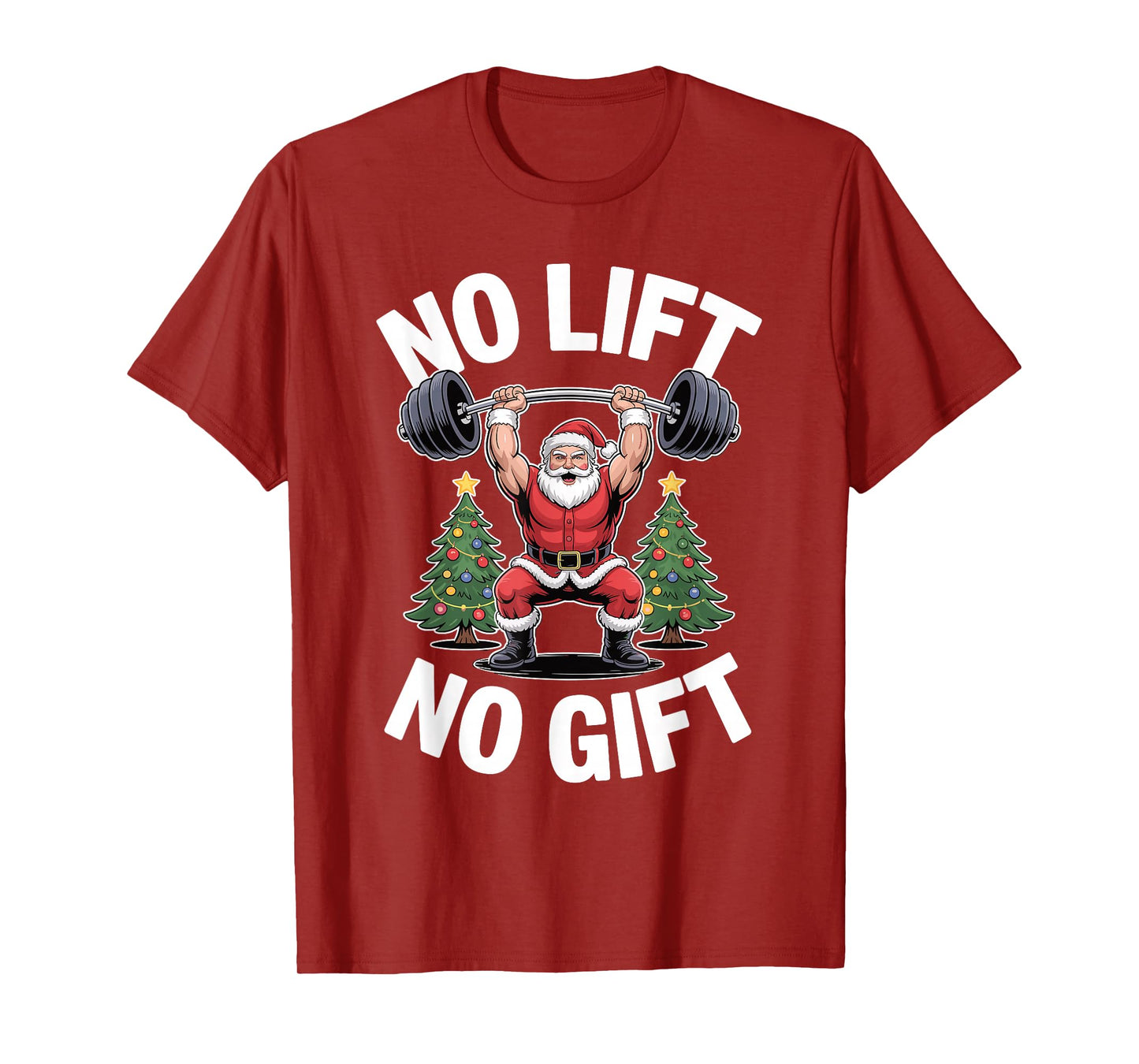 Funny Santa Claus Lifting Weights Christmas Gym Workout T-Shirt