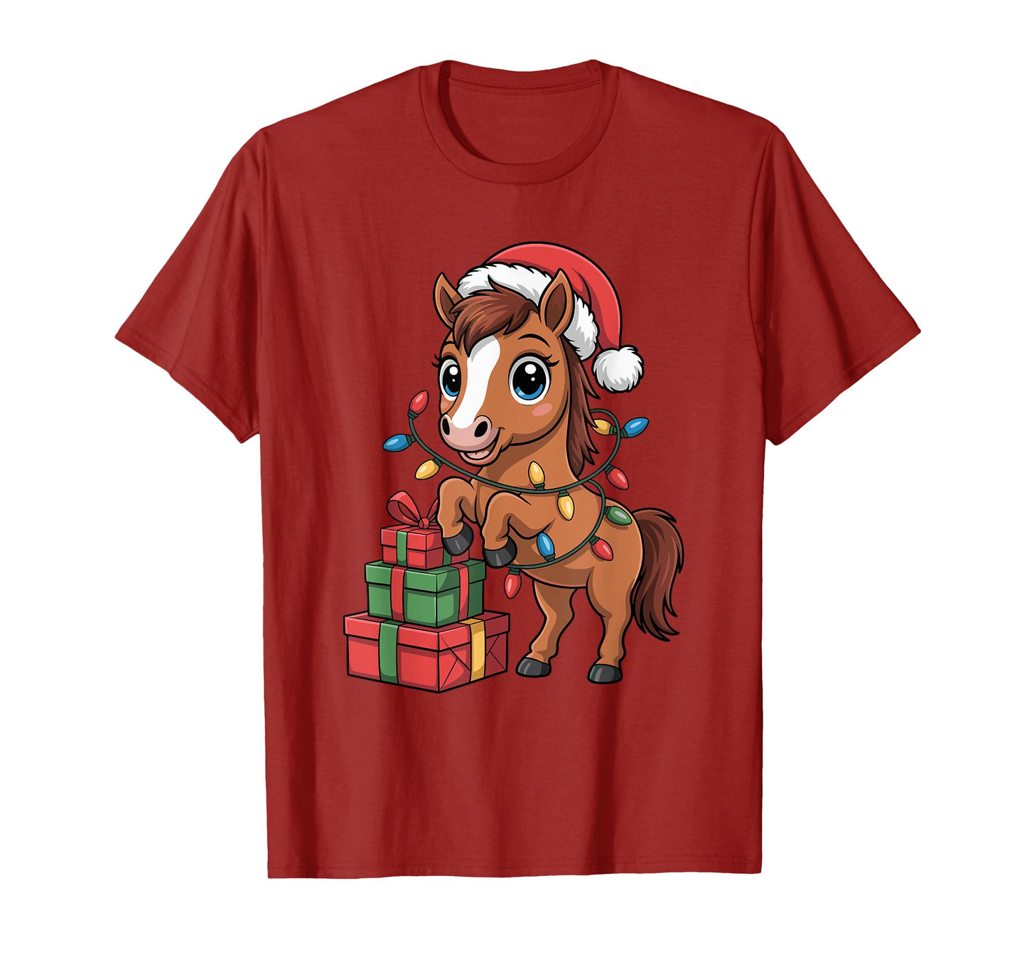 Funny Horse Santa Hat Animals Lovers Ugly Christmas Pajamas T-Shirt