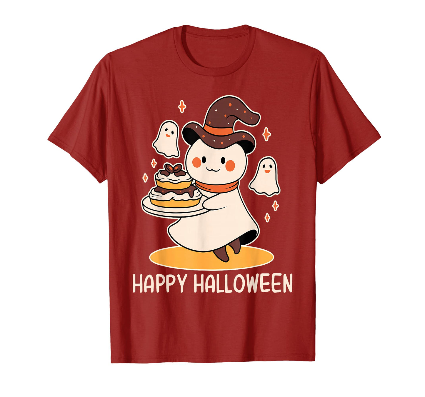 Cute Halloween Ghost with Dessert and Witch Hat Theme T-Shirt