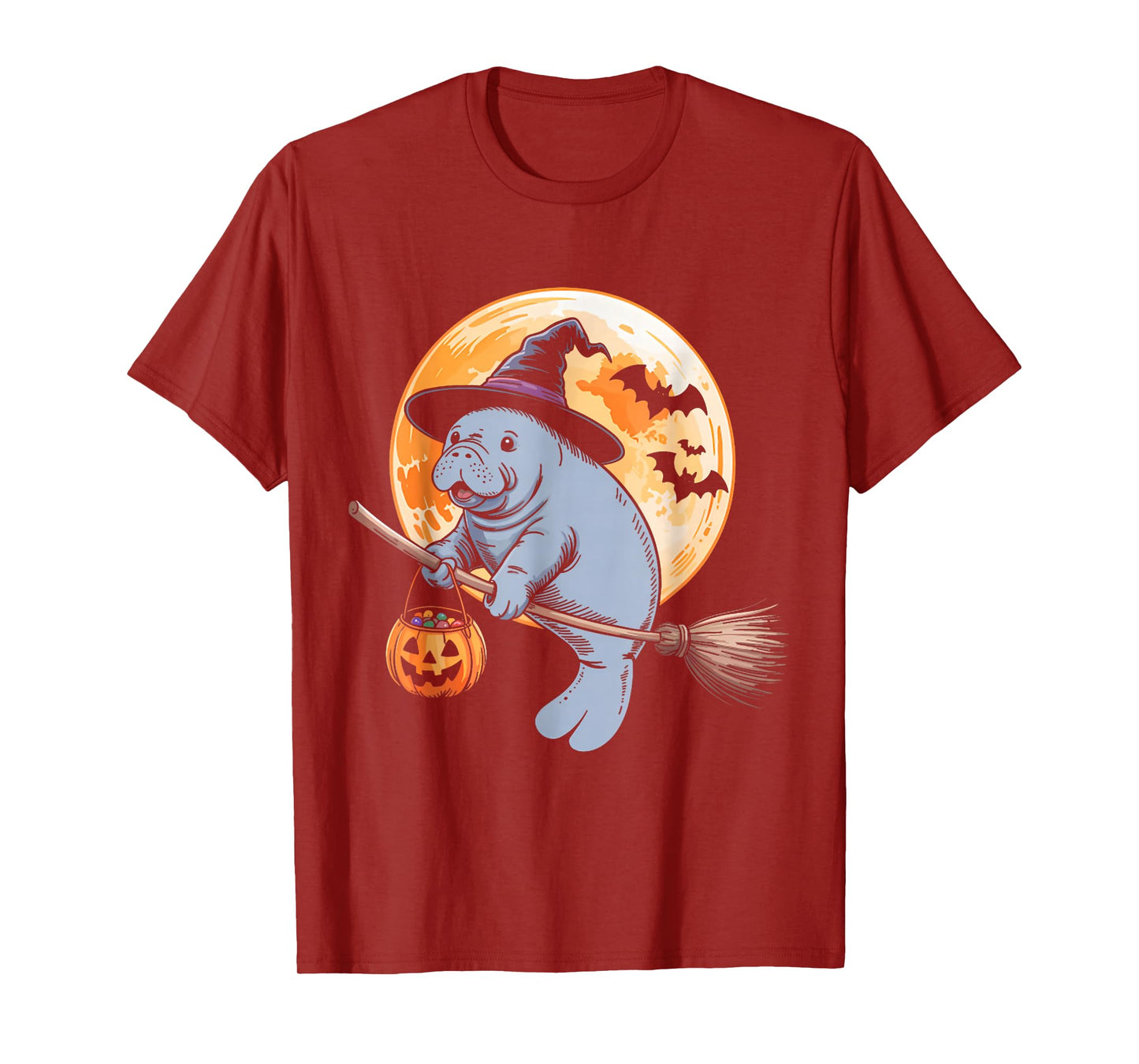 Manatee Witch Hat Pumpkin Halloween Costume Men Women Kids T-Shirt