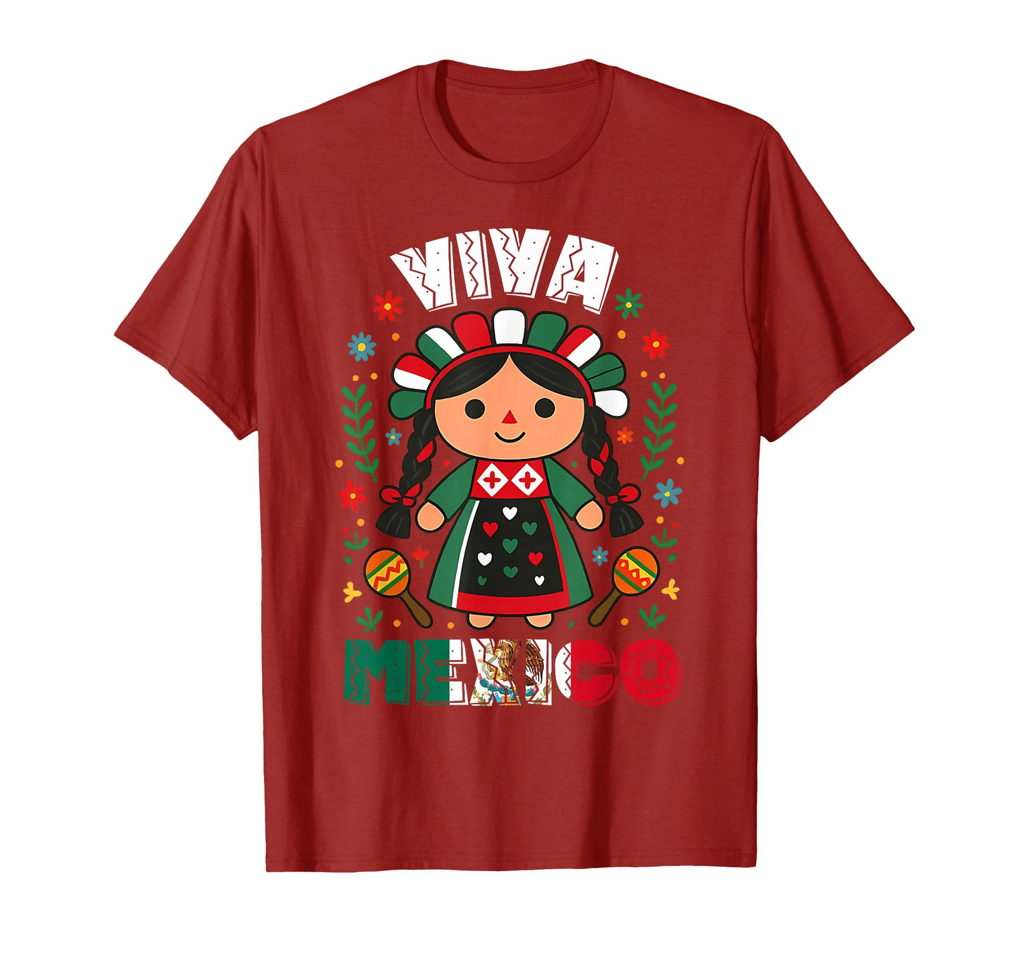 Viva Mexico Mexican Girl Flag Independence Day Girls Kids T-Shirt