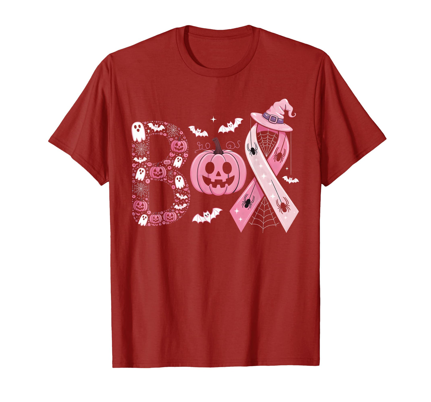 Boo Halloween Pumpkin Pink Ribbon Witch Breast Cancer tee T-Shirt