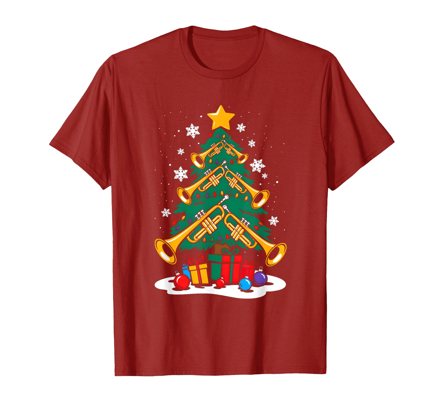 Christmas Trumpet Player Xmas Tree Funny Music Lover Santa T-Shirt
