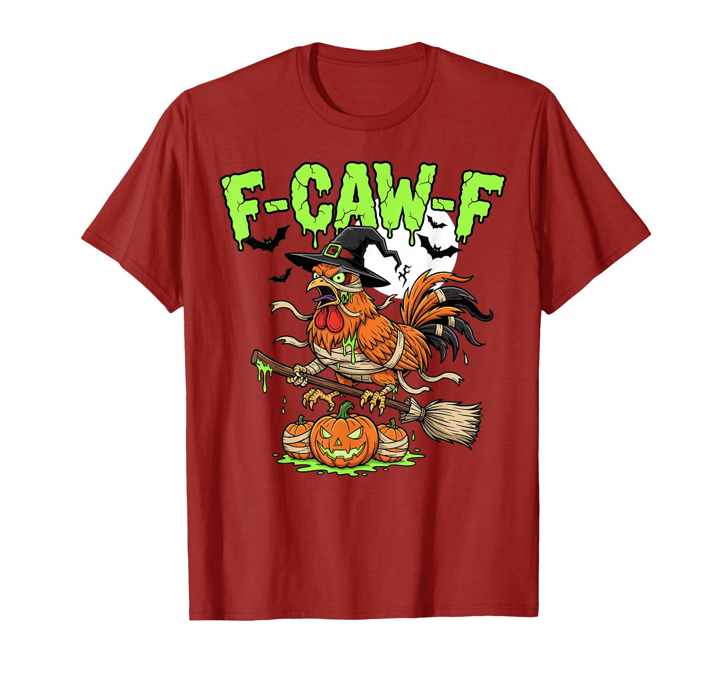 Halloween Chicken Witch Broomstick Pumpkin Design T-Shirt