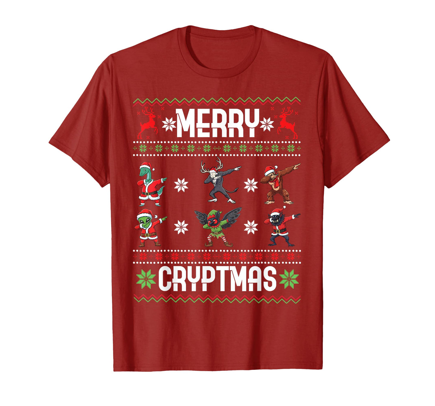 Merry Cryptmas Dabbing Cryptid Monsters Scary Ugly Christmas T-Shirt