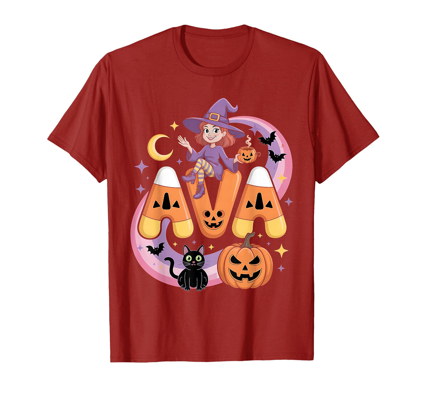 Ava Witch Candy Corn Cat Halloween Women and Girls T-Shirt