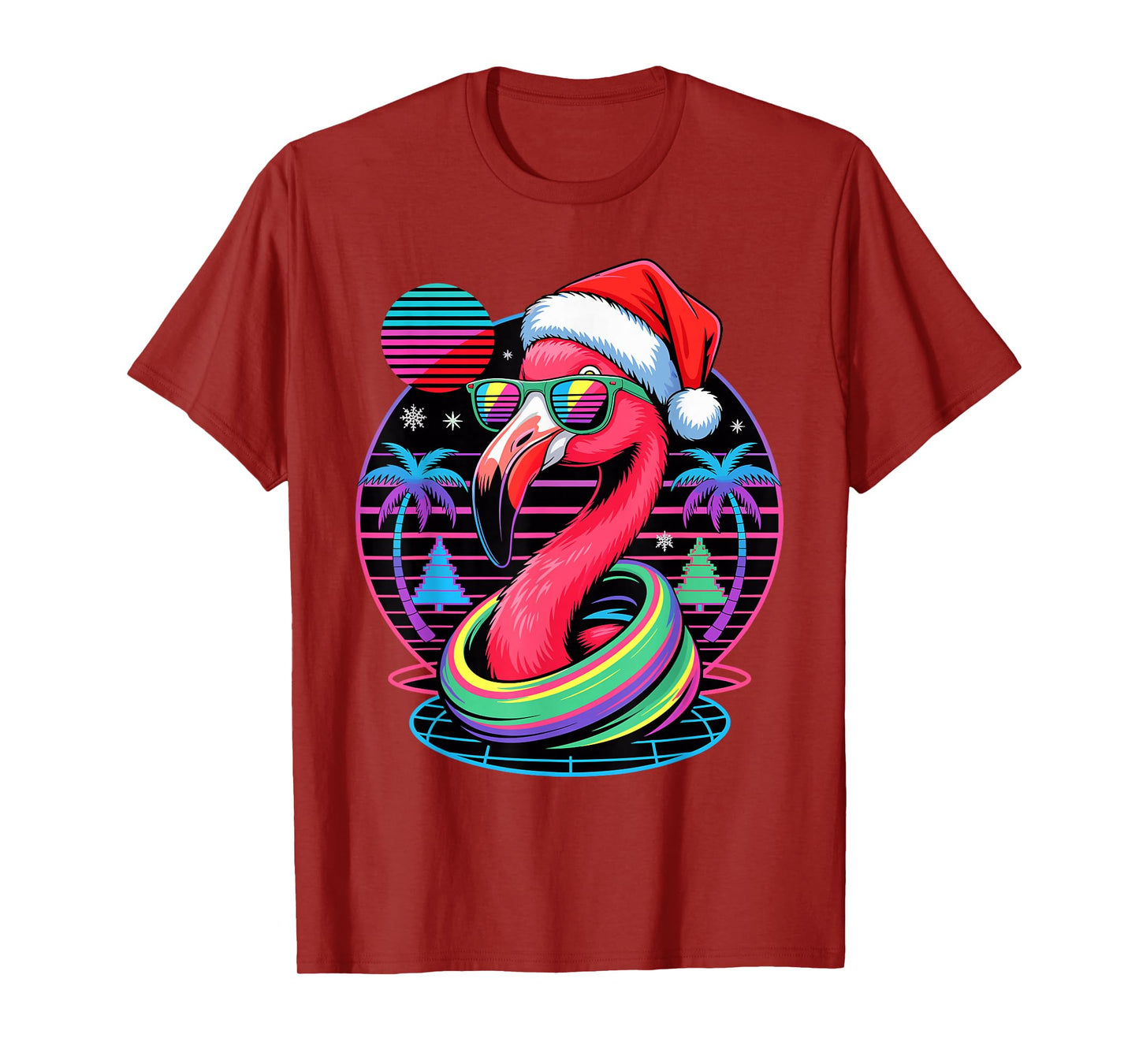 Christmas Synthwave Flamingo Sunglasses Flamingos T-Shirt