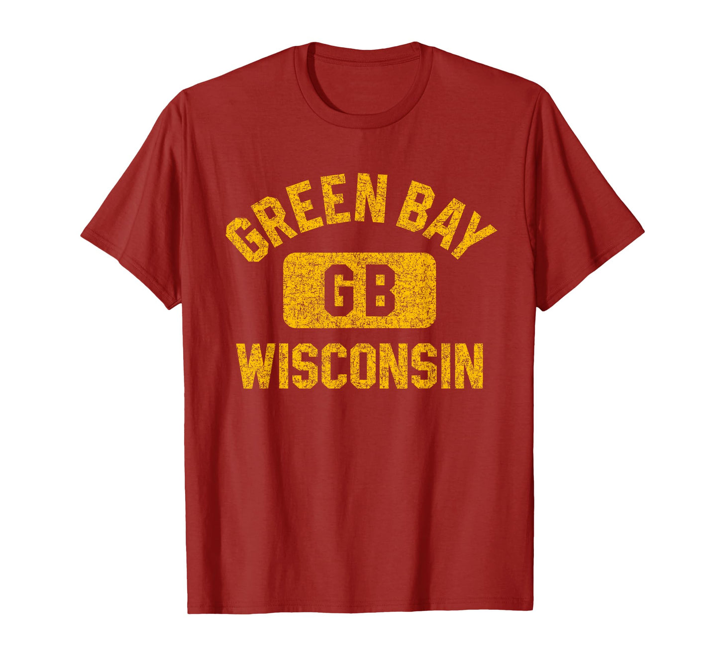 Green Bay Wisconsin GB Gym Style Distressed Amber Print T-Shirt