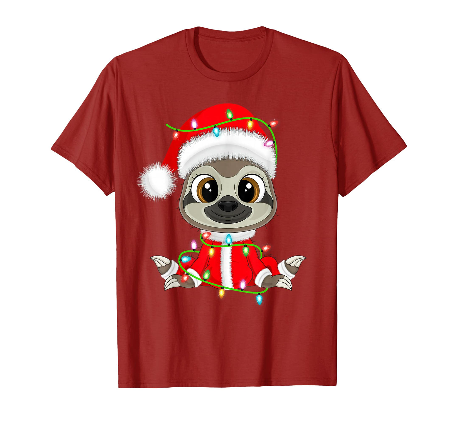 Funny Sloth Christmas Lights Santa Costume Cute Animal Xmas T-Shirt