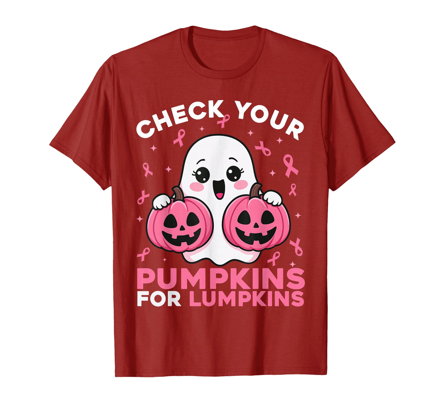 Check Your Pumpkins Ghost Breast Cancer Ribbon Halloween T-Shirt