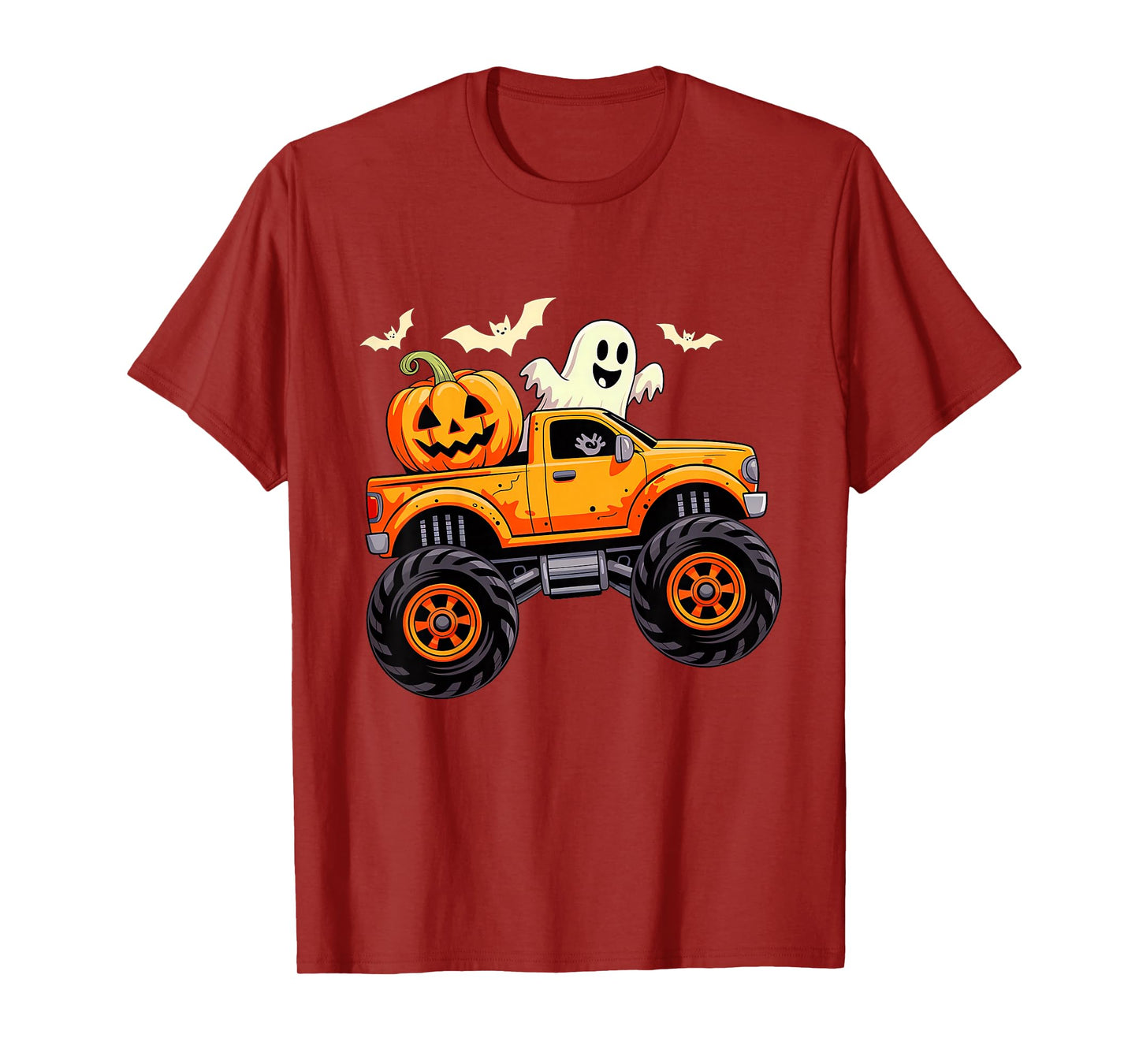Kids Monster Truck Ghost Pumpkin Halloween Costume Toddler Boys T-Shirt