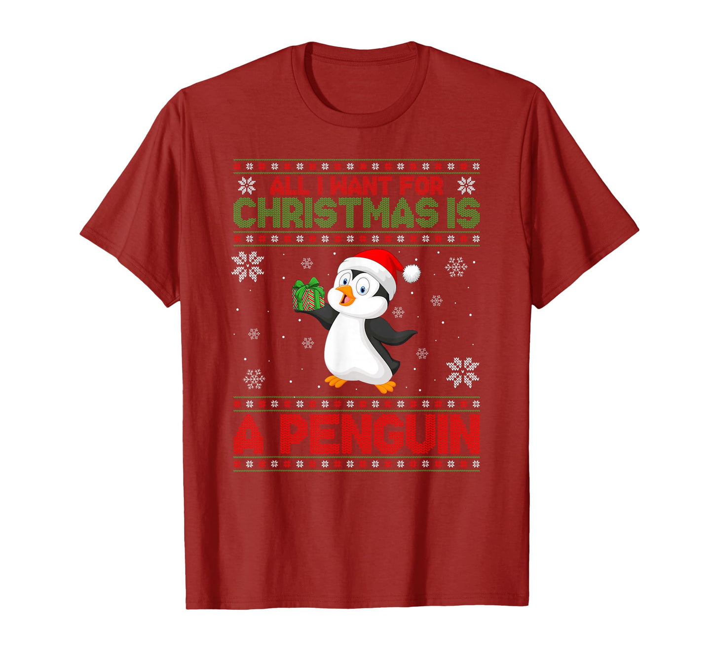 Ugly Xmas Sweater Style I Want A Penguin for Christmas T-Shirt