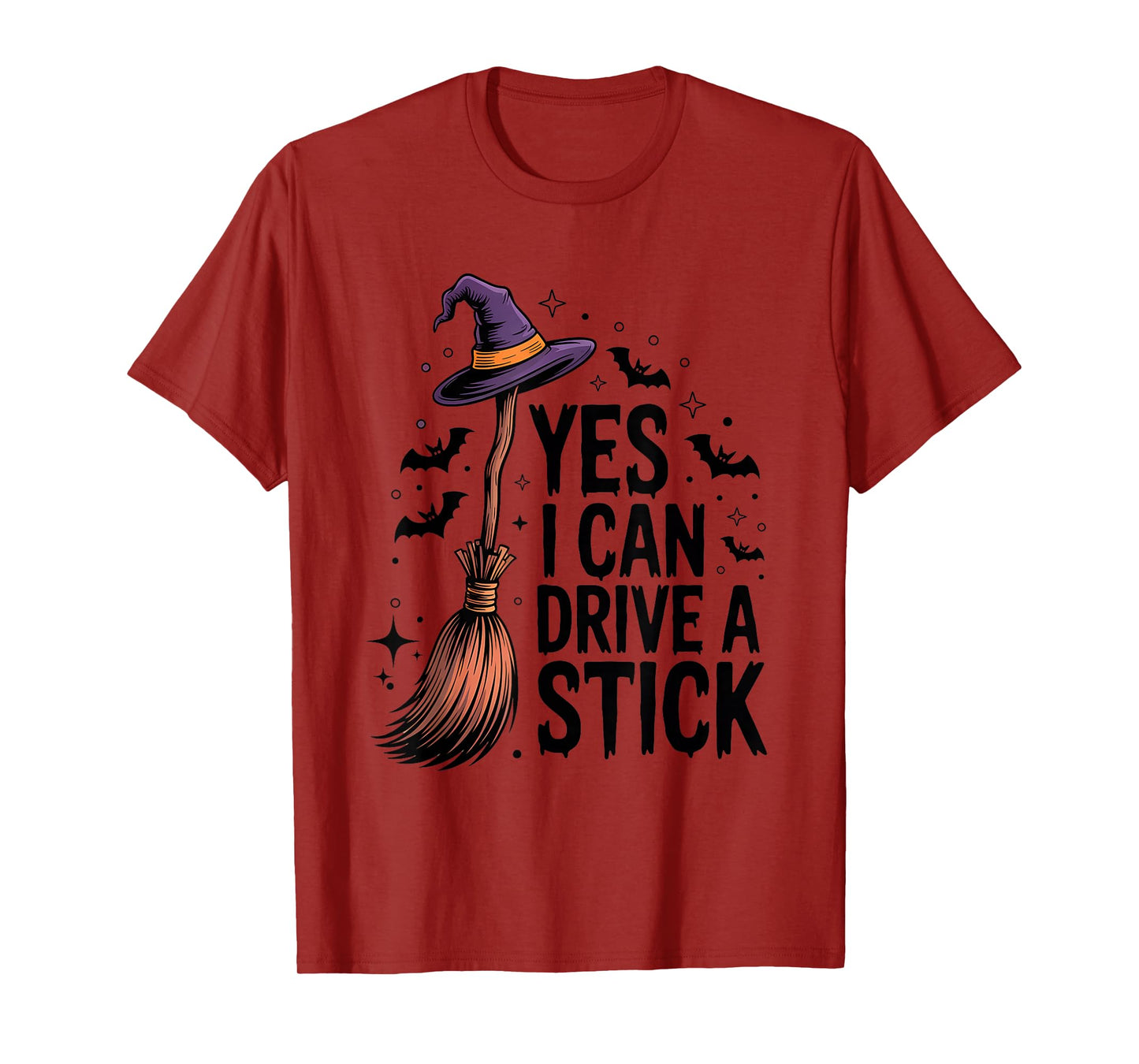 Women Yes I Can Drive a Stick Funny Halloween Witch Broom T-Shirt