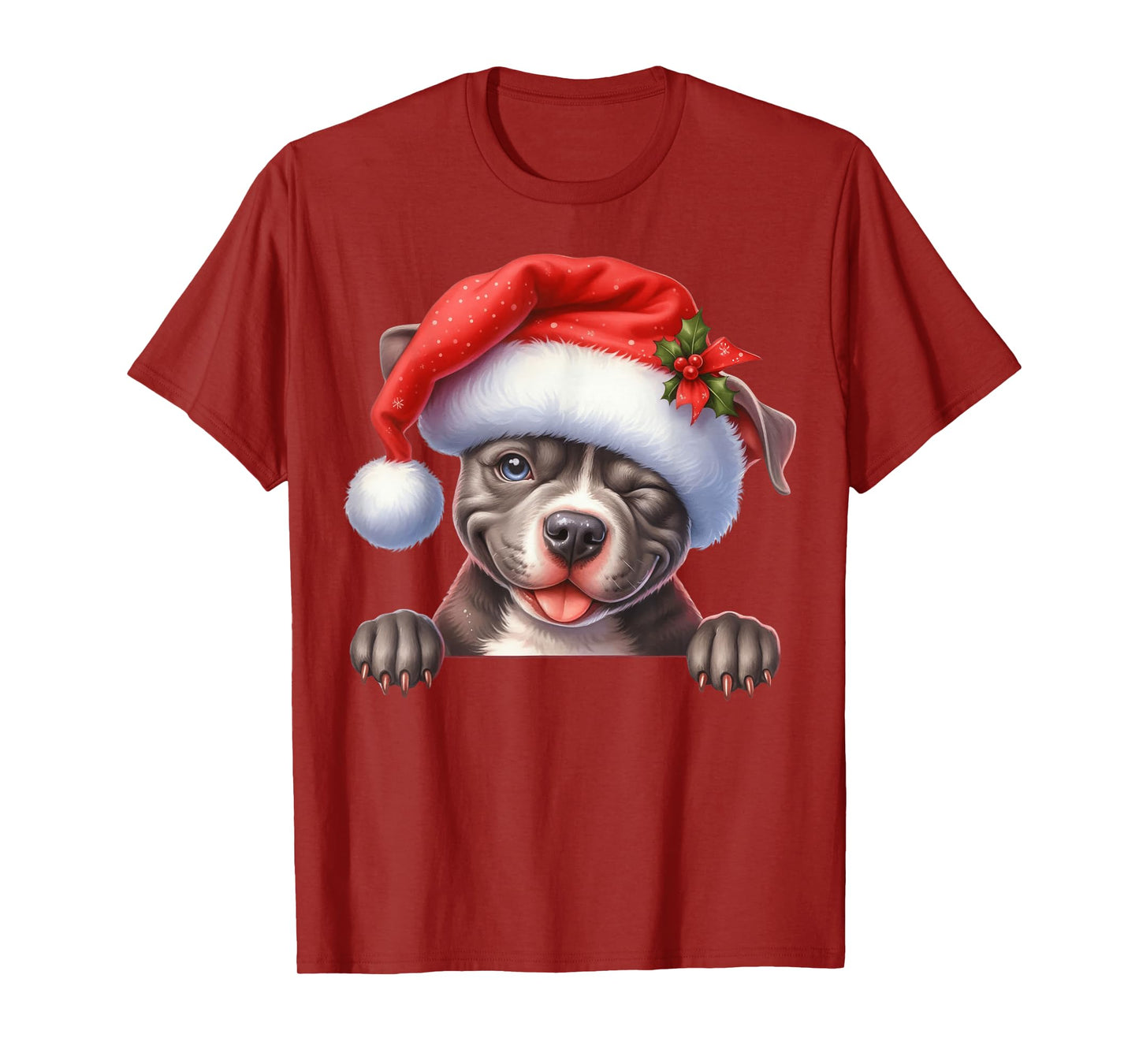 Pitbull Dog Christmas Santa Hat Dog Mom Dad T-Shirt