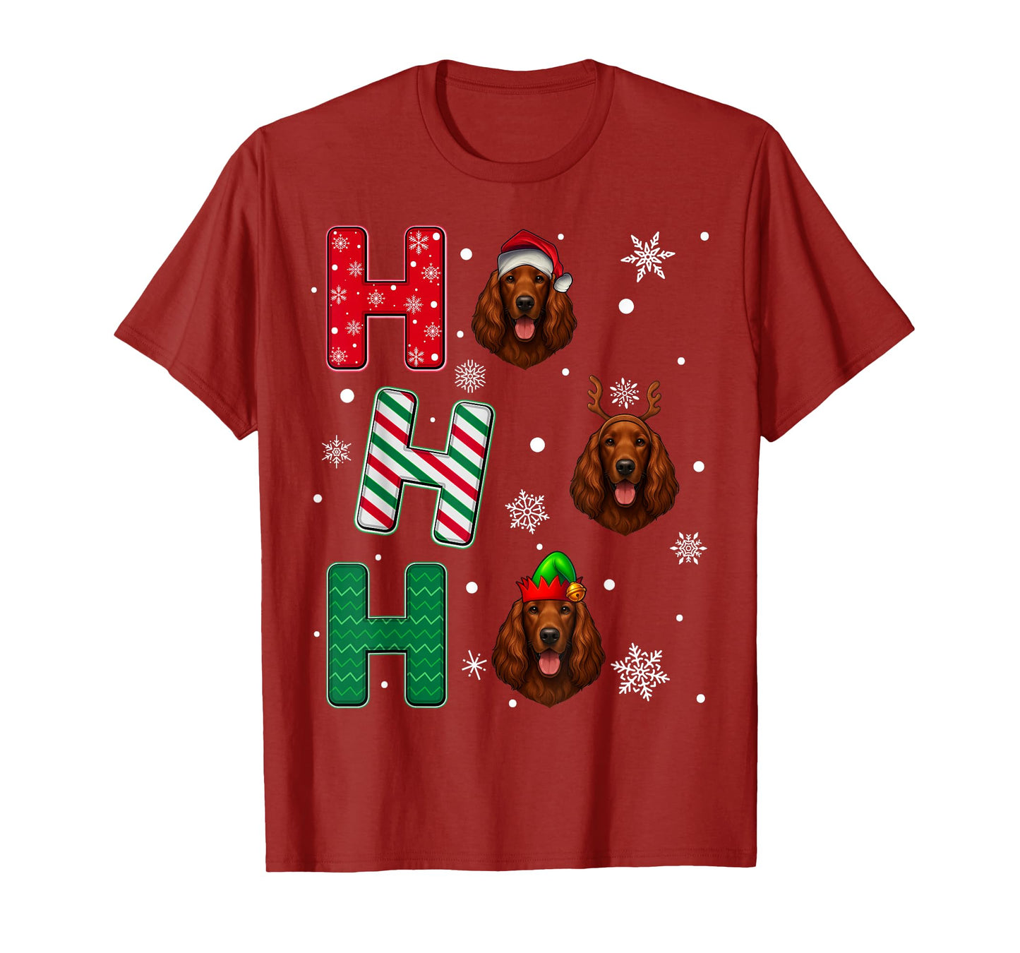Ho Ho Ho Irish Setter Dog Matching Christmas Santa Elf Xmas T-Shirt