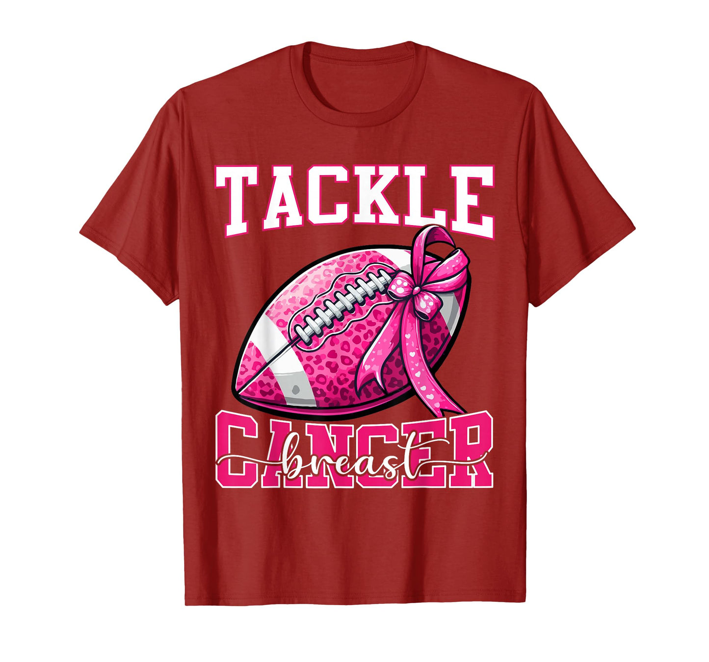 Tackle Breast Cancer Football Women Mom Bow Cancer Awareness T-Shirt