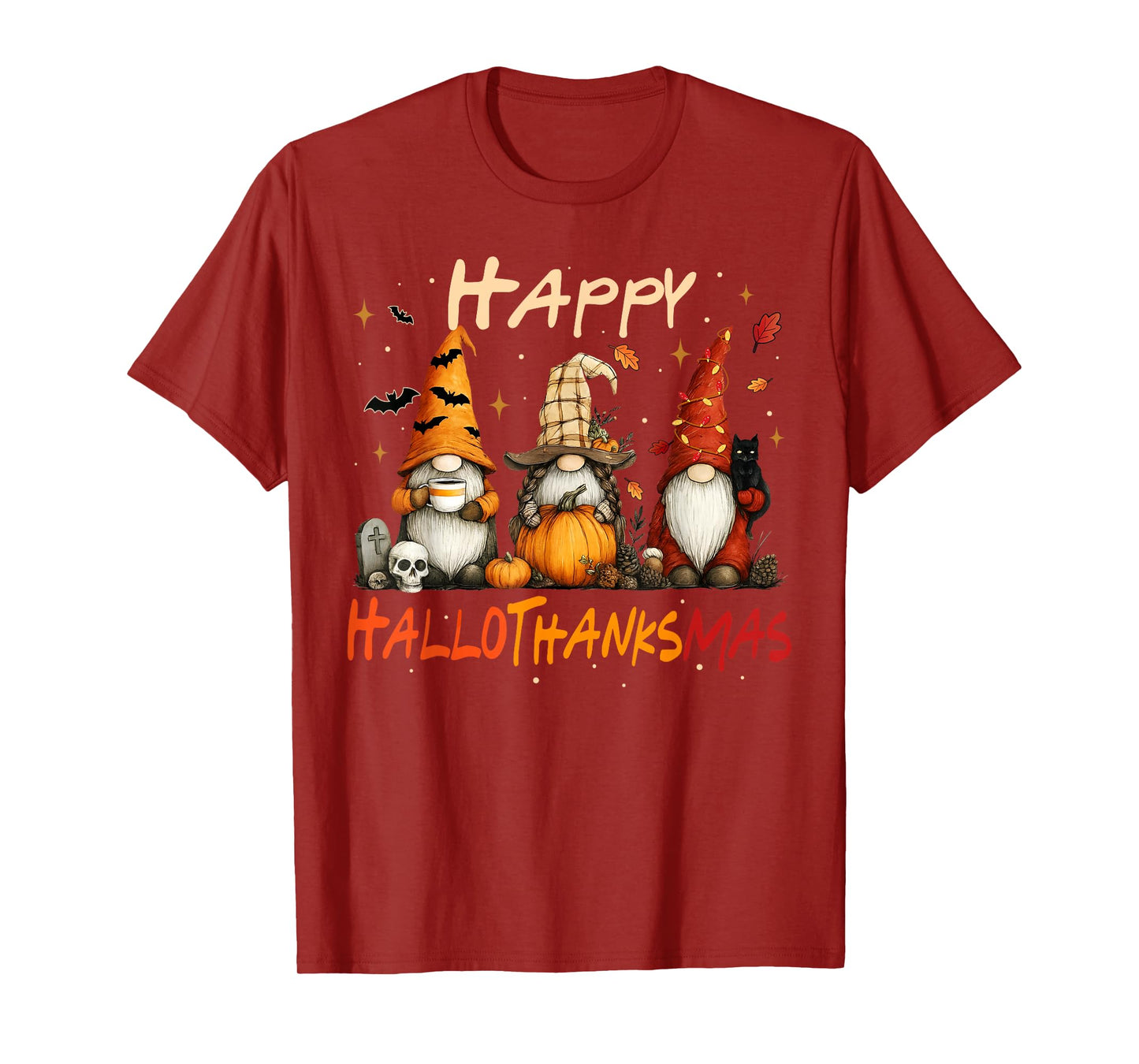 Happy Hallothanksmas Gnomes Lover Halloween Merry Christmas T-Shirt