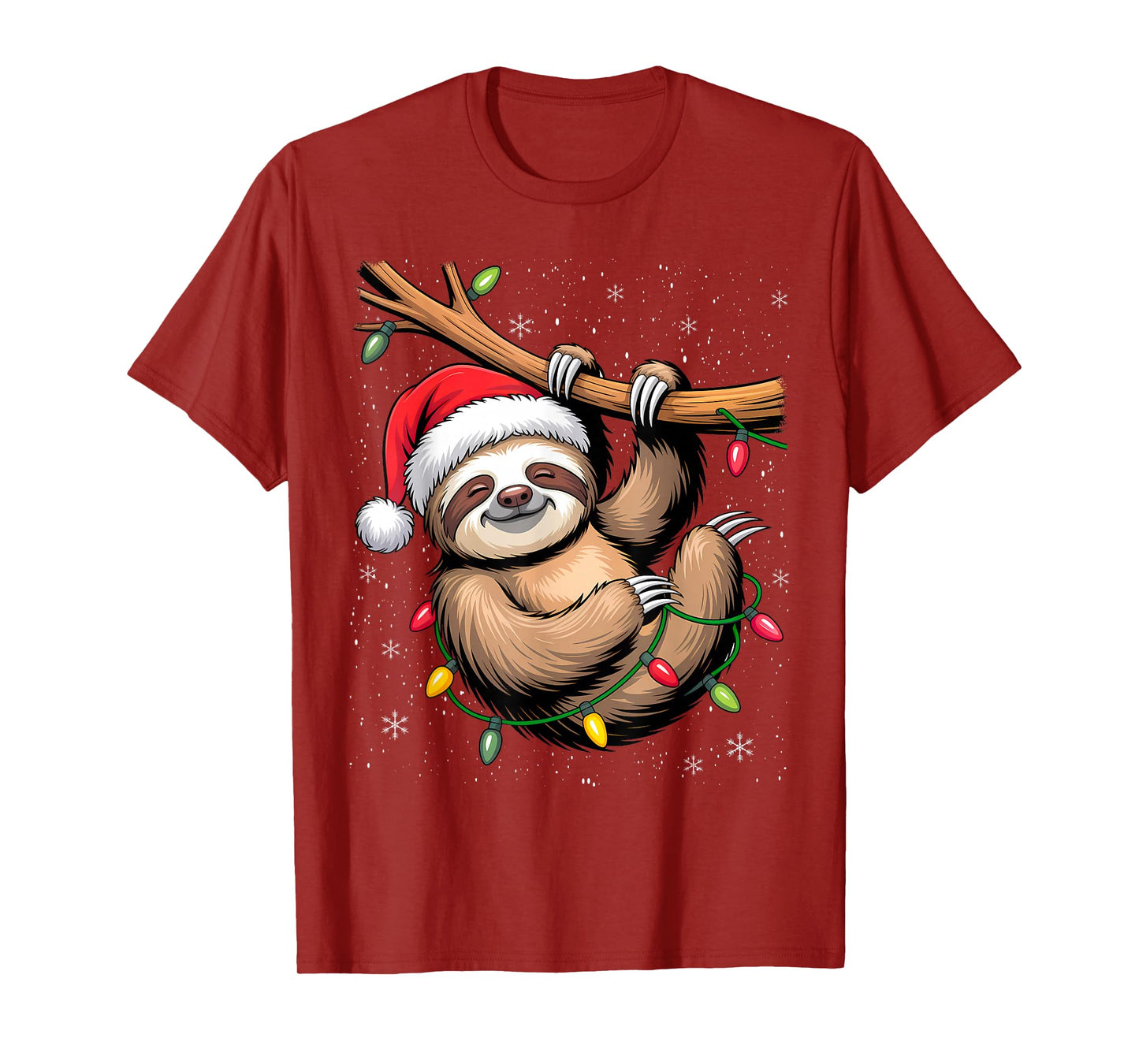 Sloths Xmas Lighting Reindeer Santa Hat Sloth Christmas T-Shirt