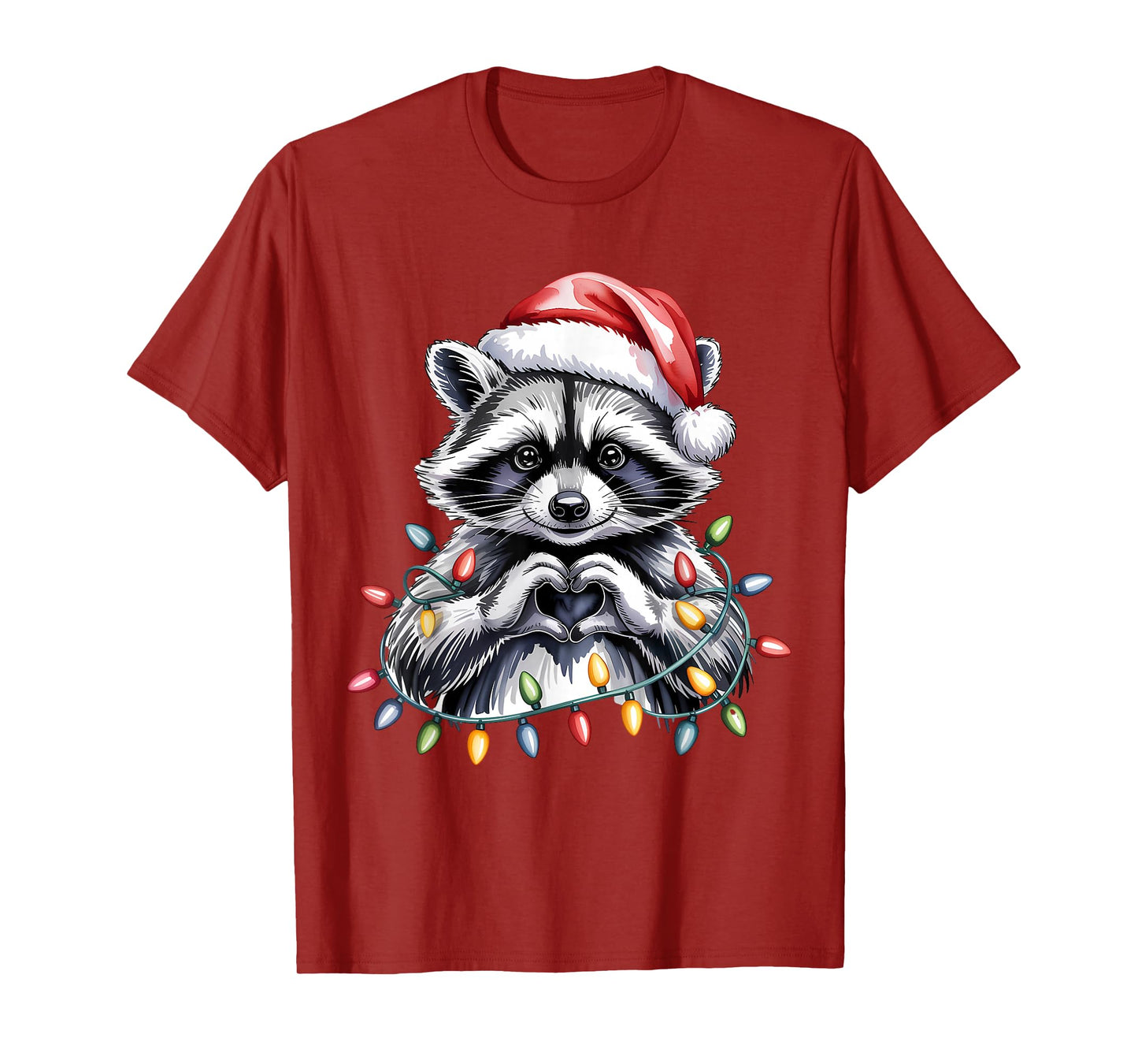 Raccoon Heart Santa Hat Christmas T-Shirt