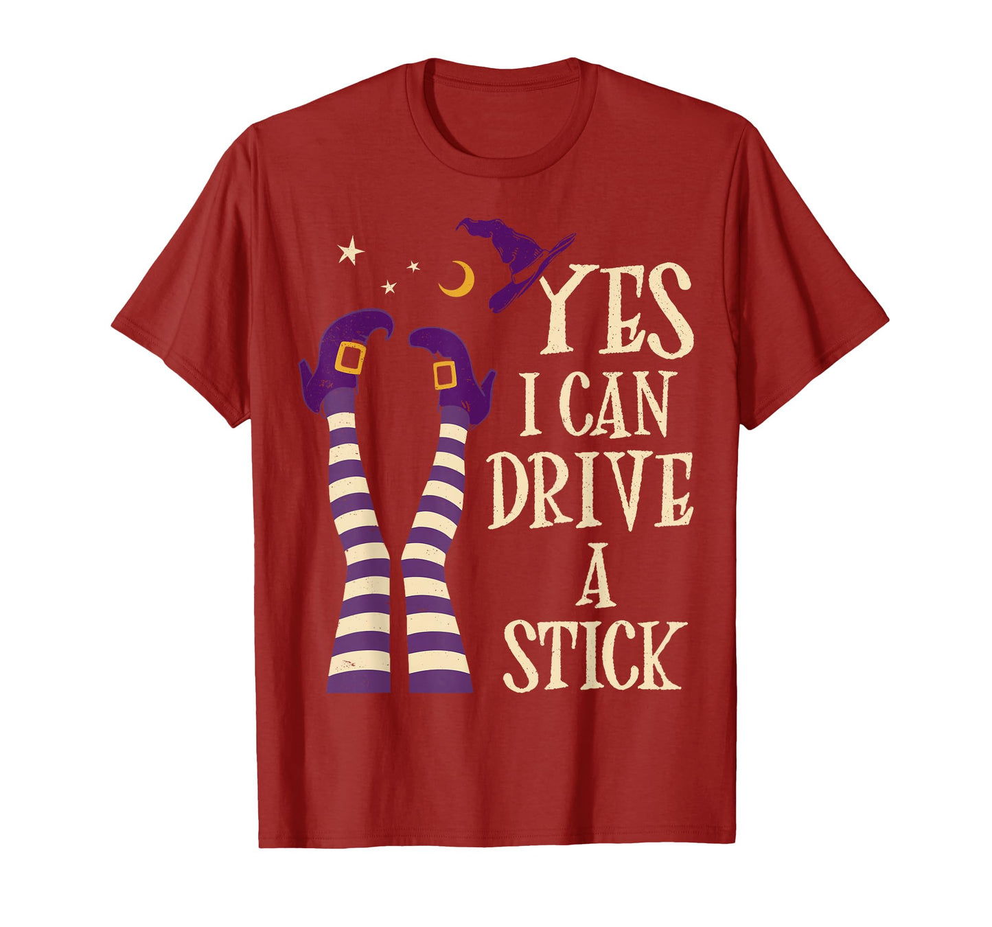 Yes I Can Drive A Stick Funny Halloween Spooky Witch T-Shirt