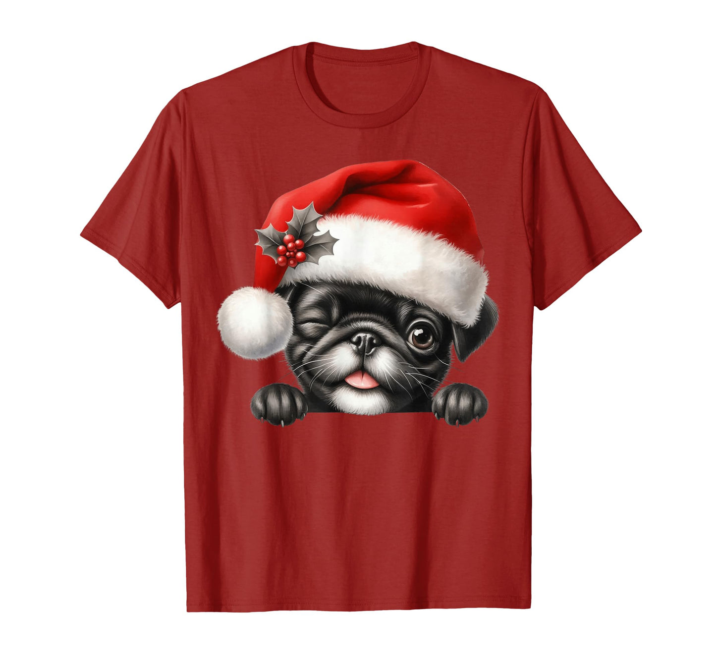 Black Pug Dog Christmas Santa Hat Dog Mom Dad T-Shirt