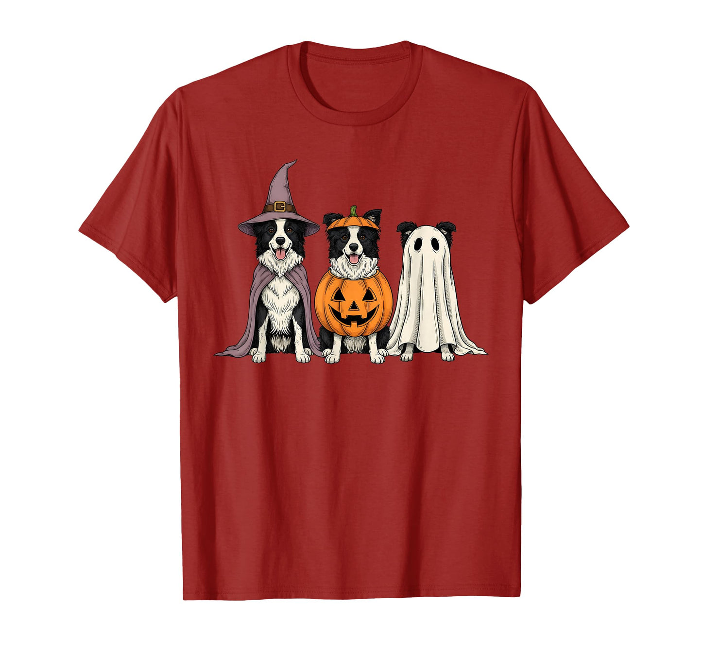 Spooky Ghost Border Collie Pumpkin Halloween Dog Lover T-Shirt