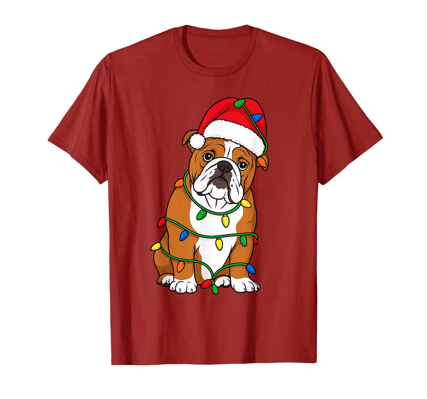 English Bulldog Christmas Tree Lights Holiday Dog Lover T-Shirt