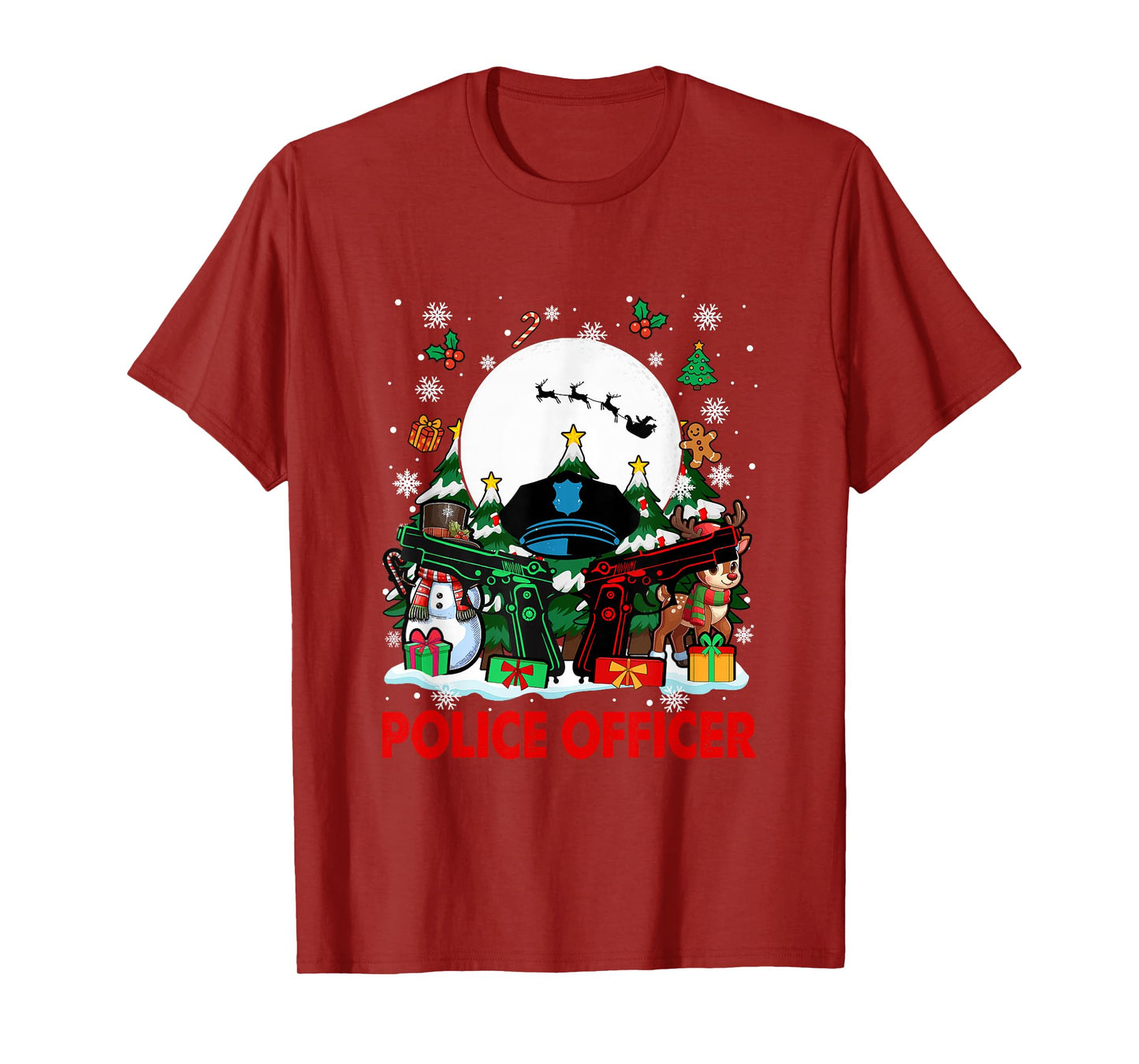 Police Officer Job Tools Santa Snowmen Reindeer Christmas T-Shirt