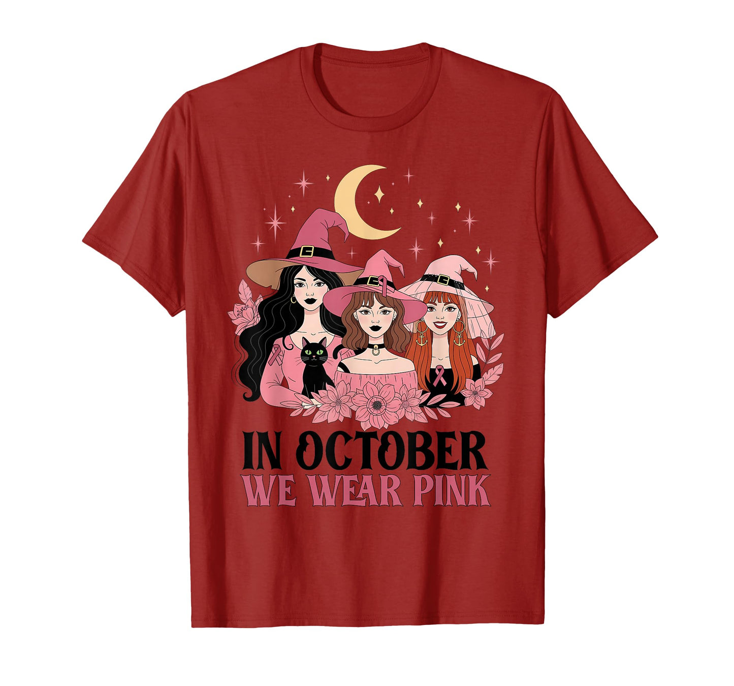 in October We Wear Pink Witch Breast Cancer Awareness Women T-Shirt
