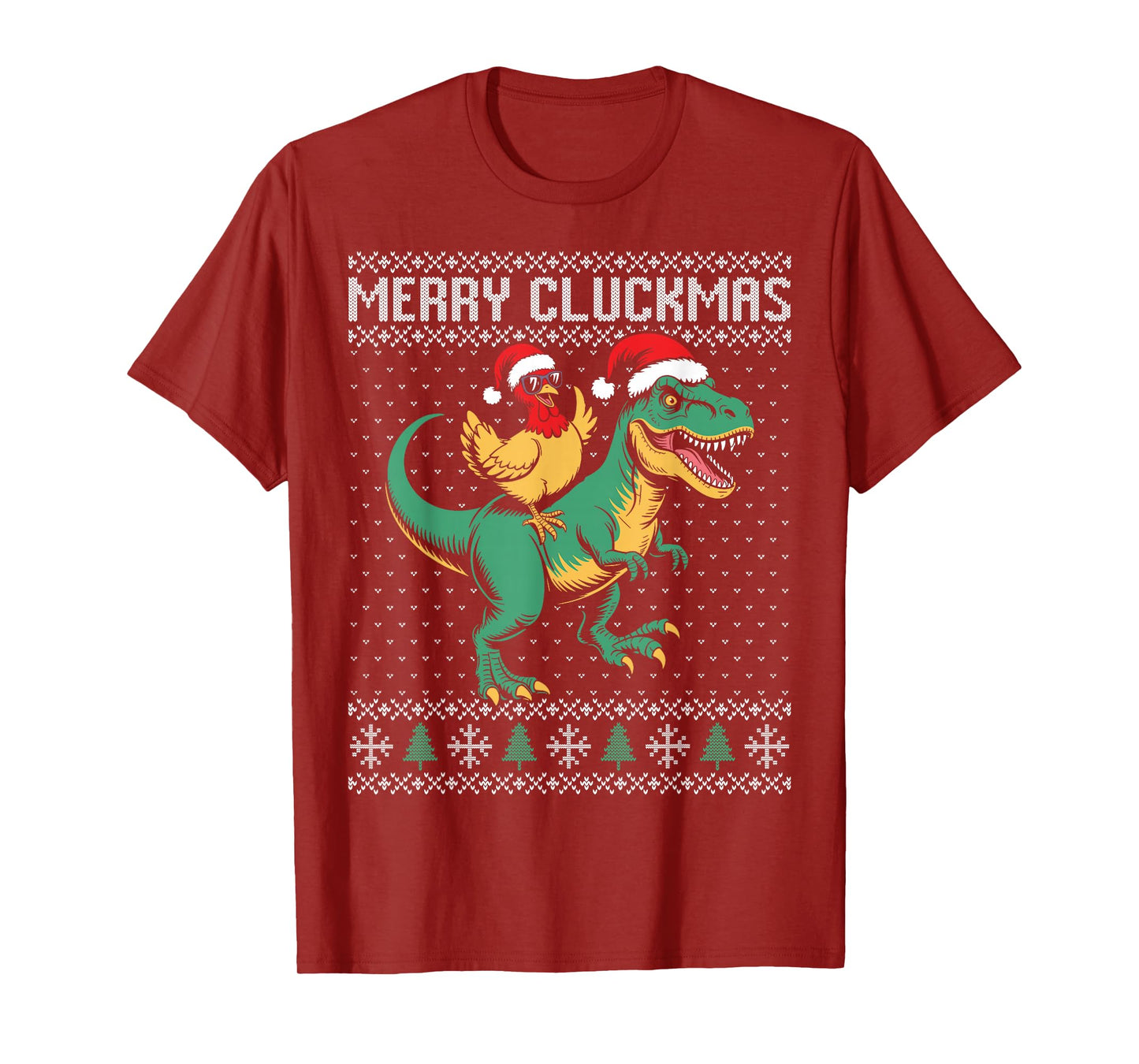 Merry Cluckmas Christmas Chicken Riding Dinosaur t rex T-Shirt
