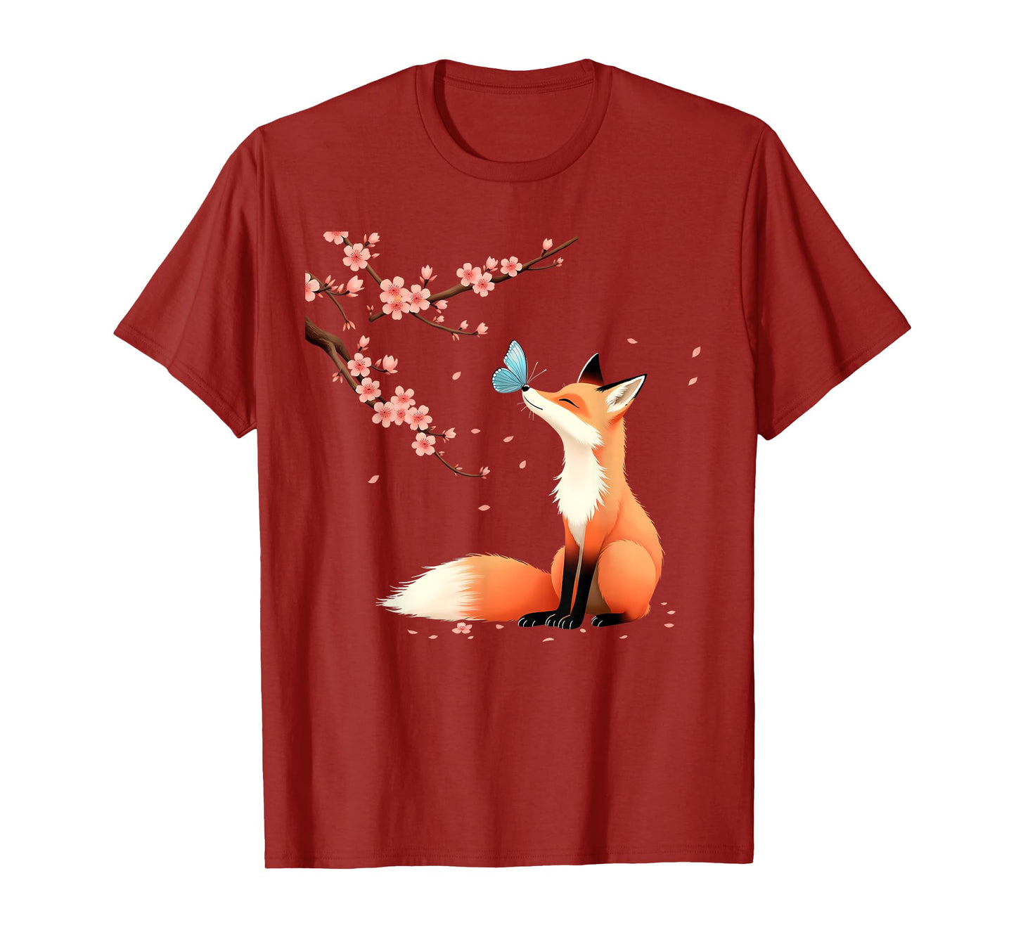 Fox Japanese Cherry Blossom sakura tree kawaii girls women T-Shirt