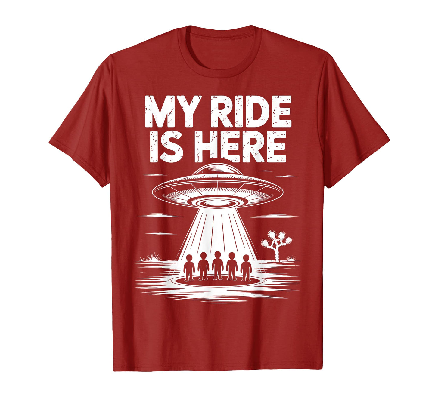 Alien UFO My Ride Is Here Funny Flying Saucer Kids Men Women T-Shirt