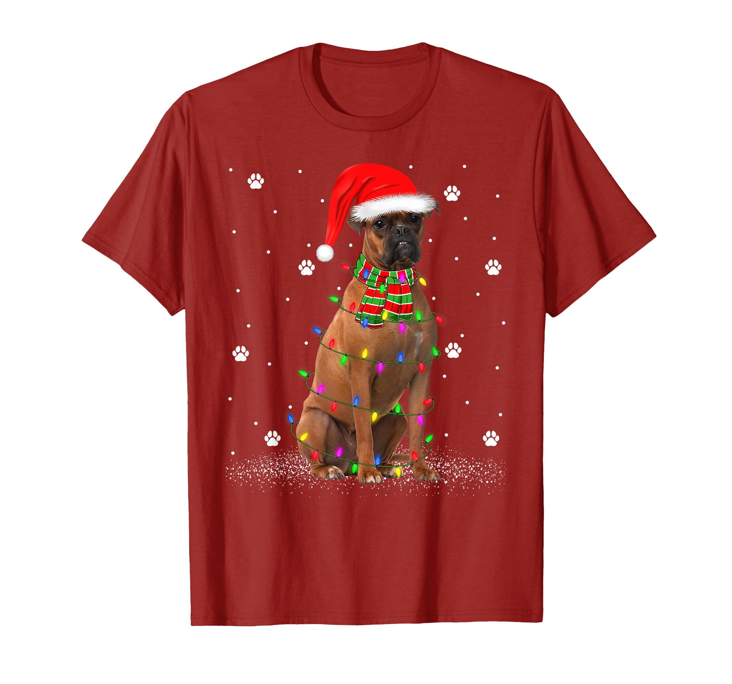 Boxer Dog Christmas Lights Holiday Santa Funny Boxer Xmas T-Shirt