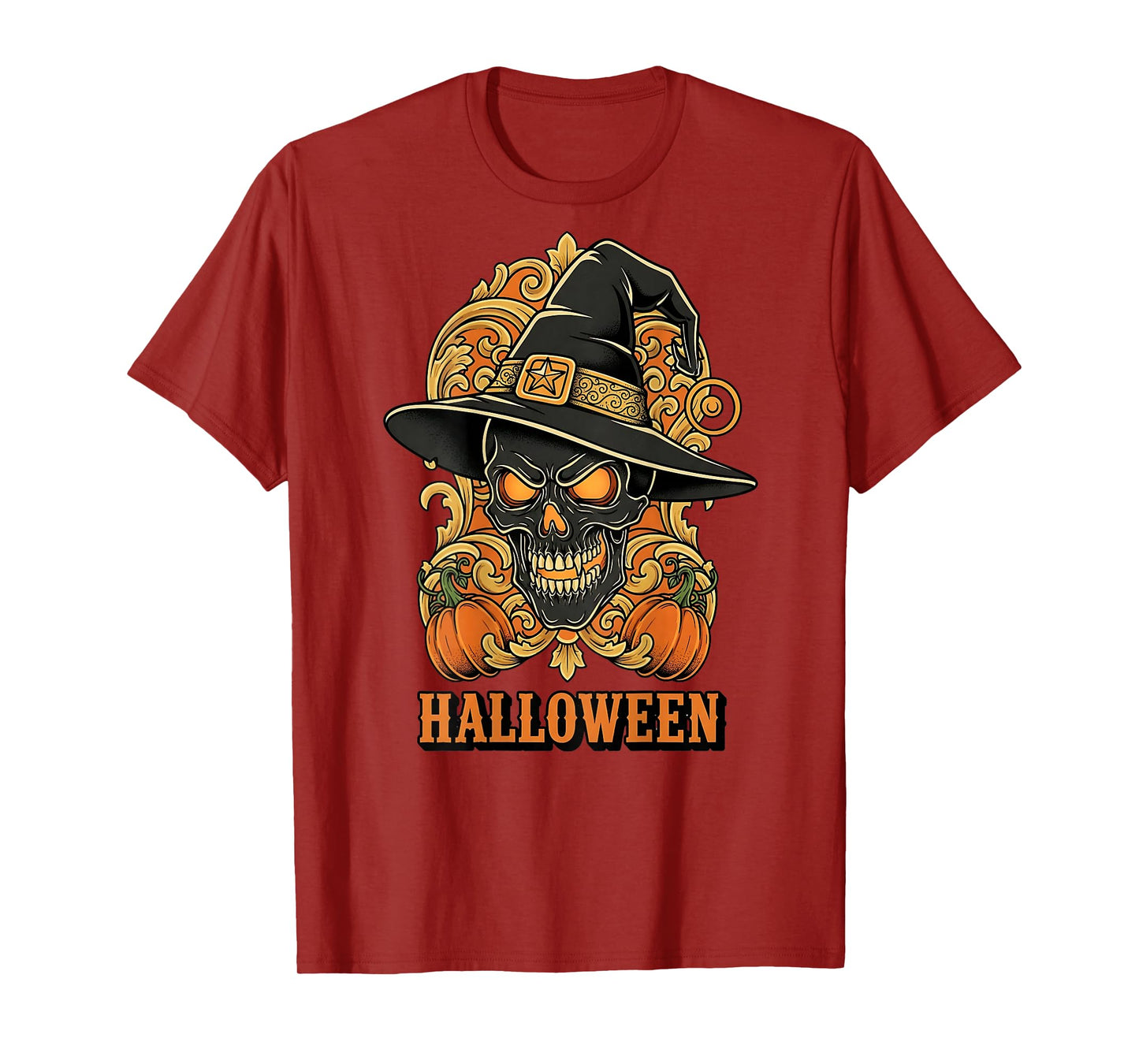 Spooky Skull Witch Hat Halloween Horror Scary for Men T-Shirt