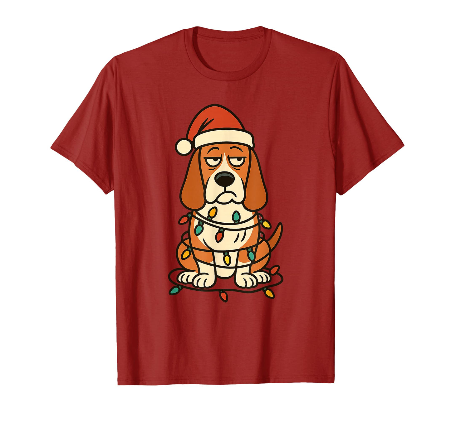 Christmas Basset Hound with Santa Claus hat, Cute T-Shirt