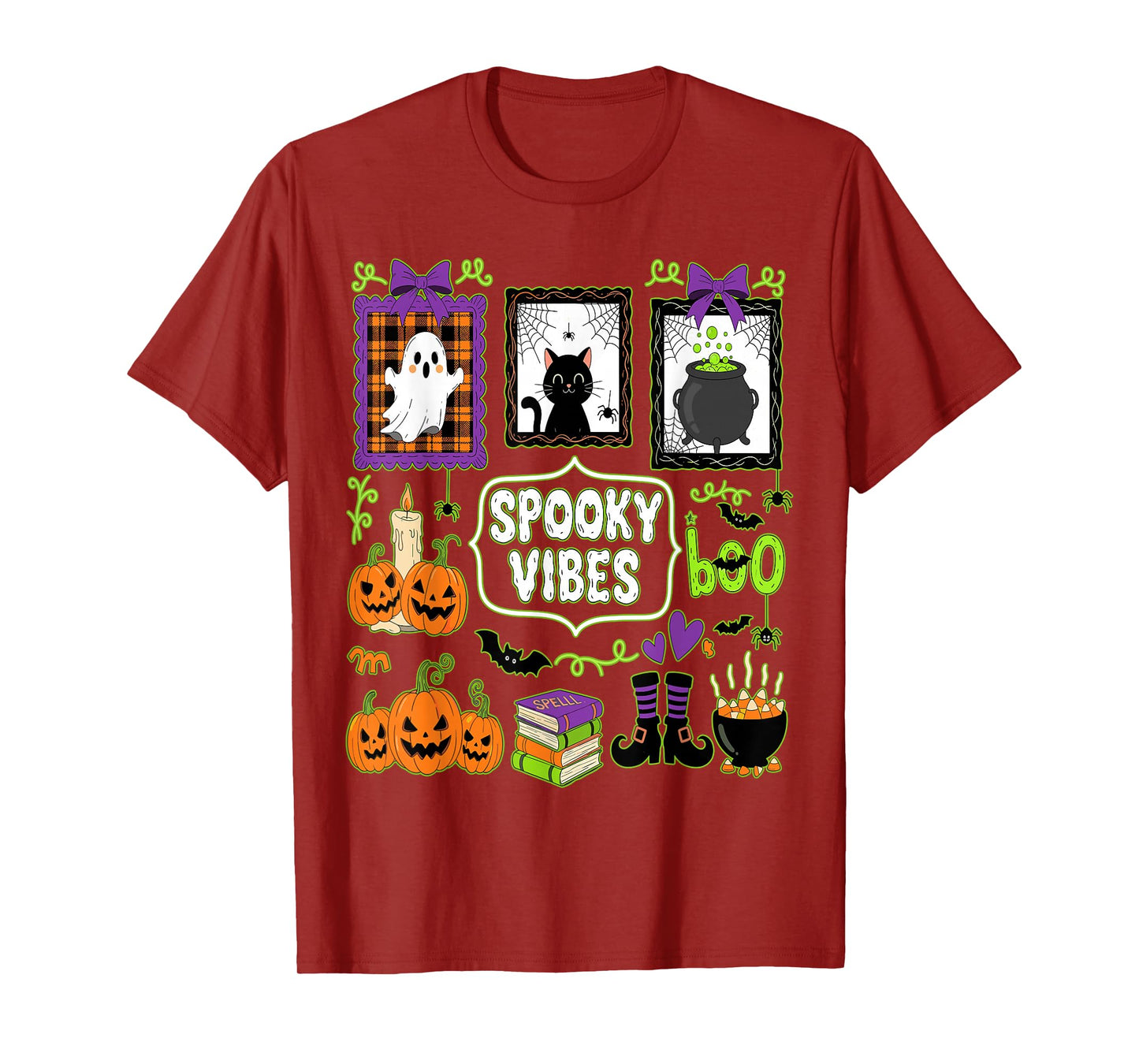 Spooky Vibes Halloween Coquette Jack O'Lantern Boo Crew T-Shirt