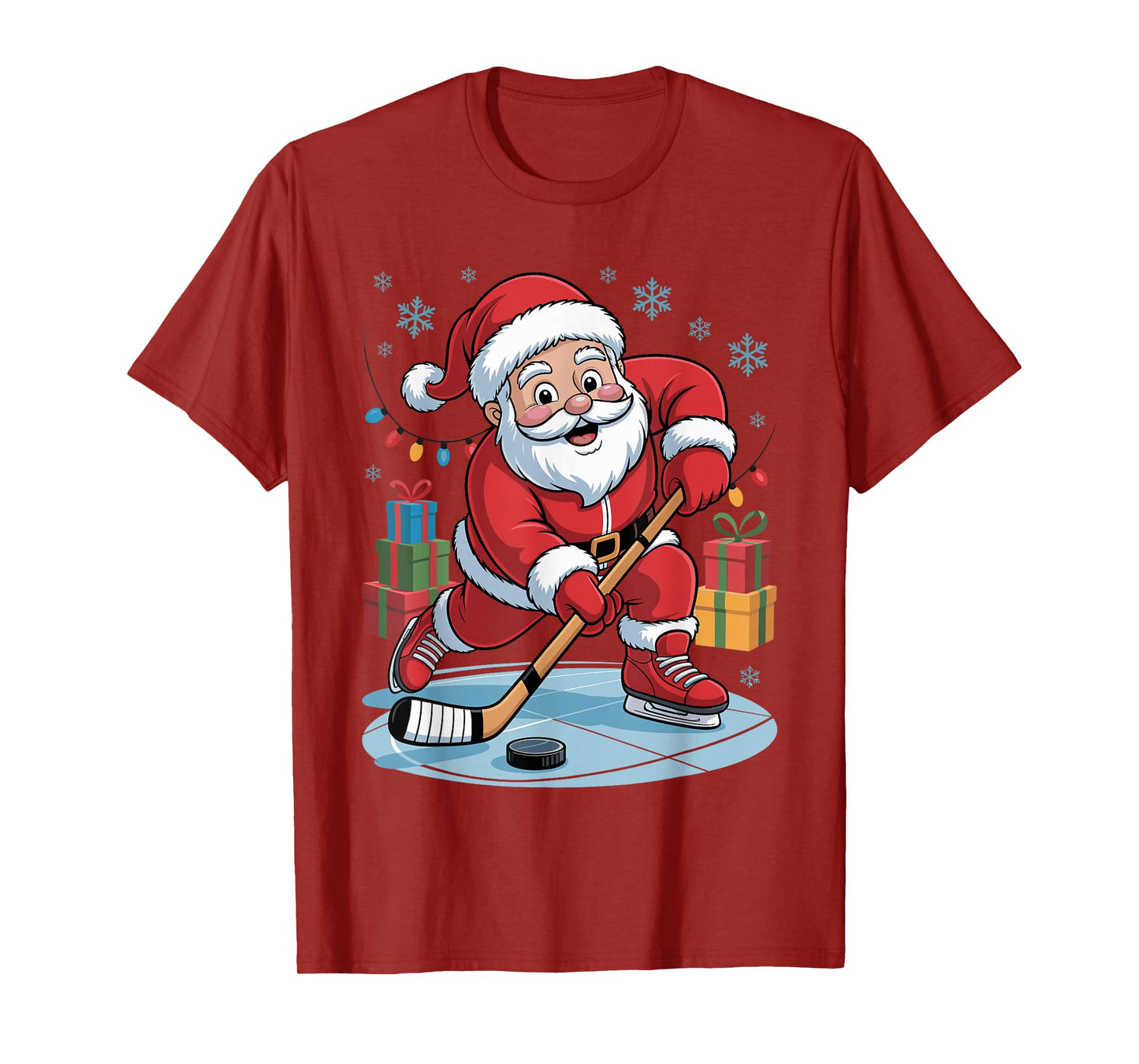 Funny Santa Playing Hockey Holiday Christmas Xmas Pajama T-Shirt