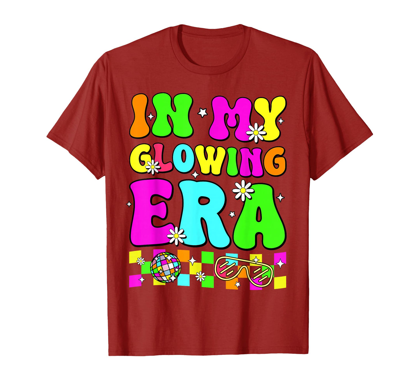 Retro In My Glowing Era Colorful Unisex-Adult T-Shirt, Black, Small, Short Sleeve, Tie-Dye, Cartoon, Casual, SHIRT, All Seasons, Family Gatherings & Holidays
