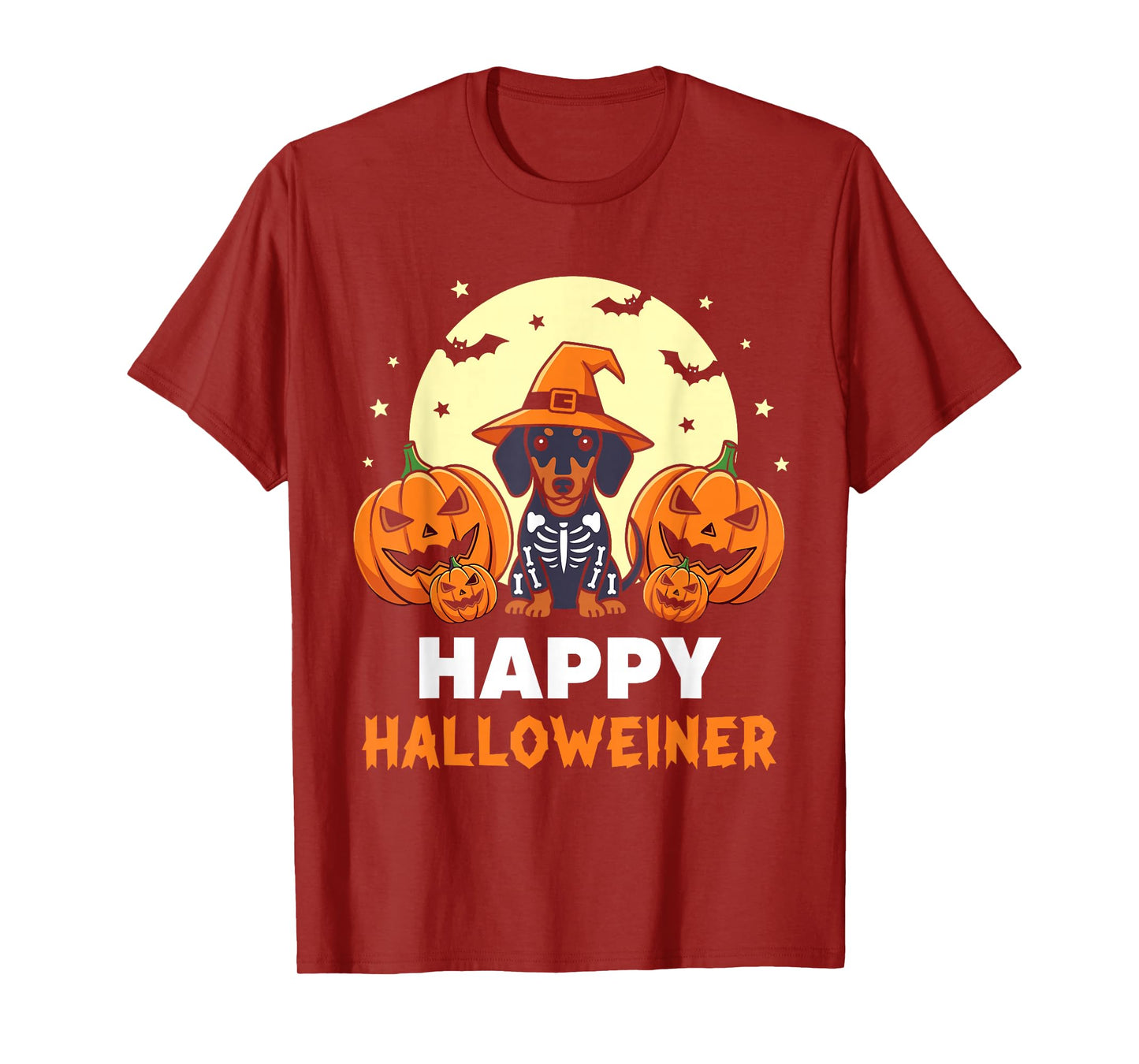 Happy Halloweiner Funny Halloween Dachshund Witch Skeleton T-Shirt