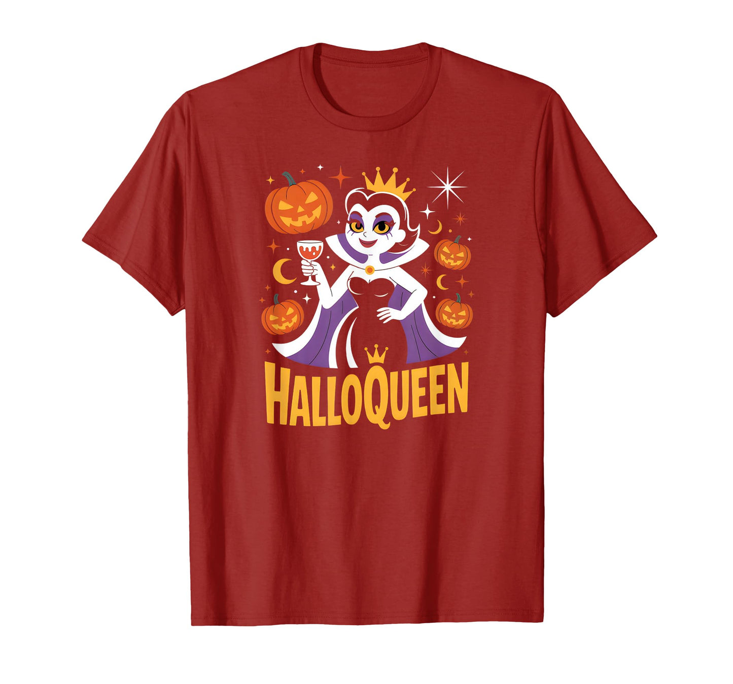 HalloQueen Retro Vampire Queen Halloween Pumpkins Bats Stars T-Shirt