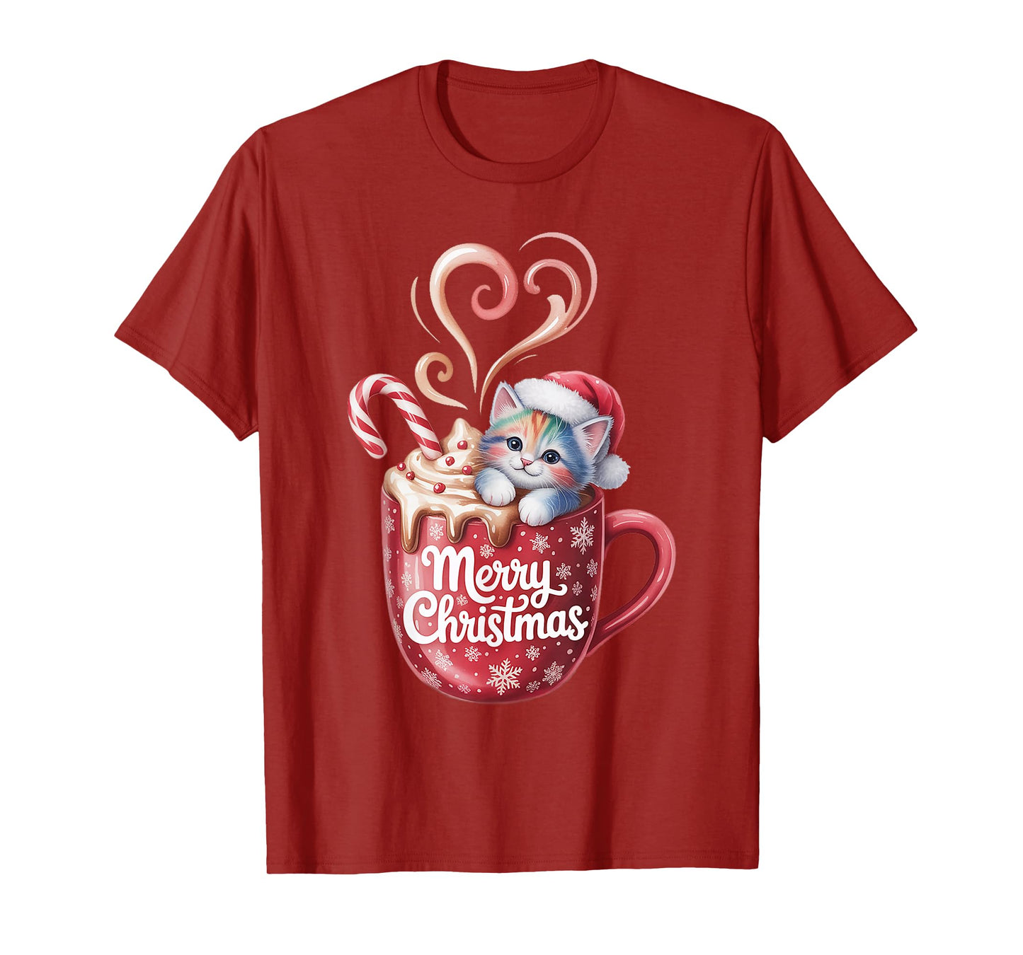 Cute Christmas Cat in Coffee Cup with Santa Hat Holiday Mug T-Shirt